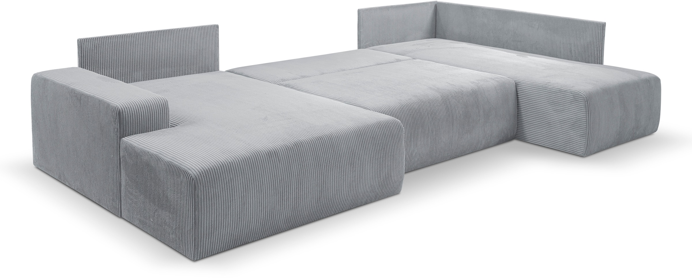 WERK2 Wohnlandschaft »Rotterdam-U, U-Form, in kuschelweichem Cord oder Breitcord«, Design Sofa mit Schlaffunktion & Bettkasten, Cord, Grau
