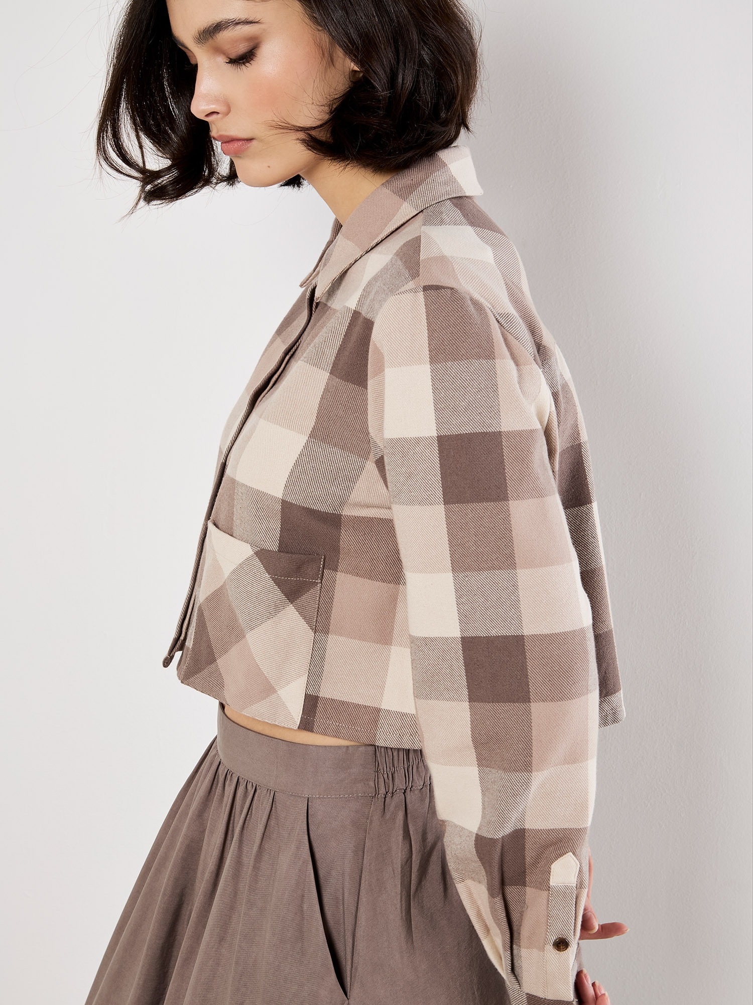 Apricot Hemdbluse "Cropped-Hemd" mit verdeckter Knopfliste