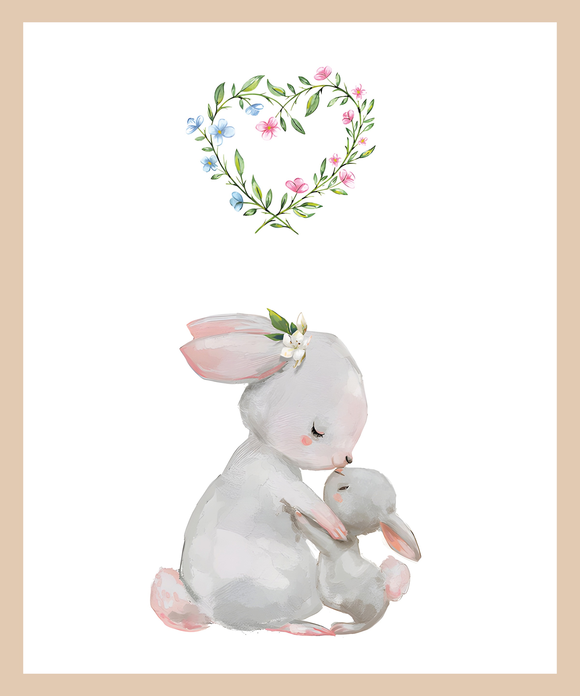 Lüttenhütt Bild mit Rahmen »oder Poster, Großer Hase und Hasenkind mit Herz«, Fantasy-Hase-Hasen-Herz-Herzen-Tiere, (1 St.), HD Premium Druck