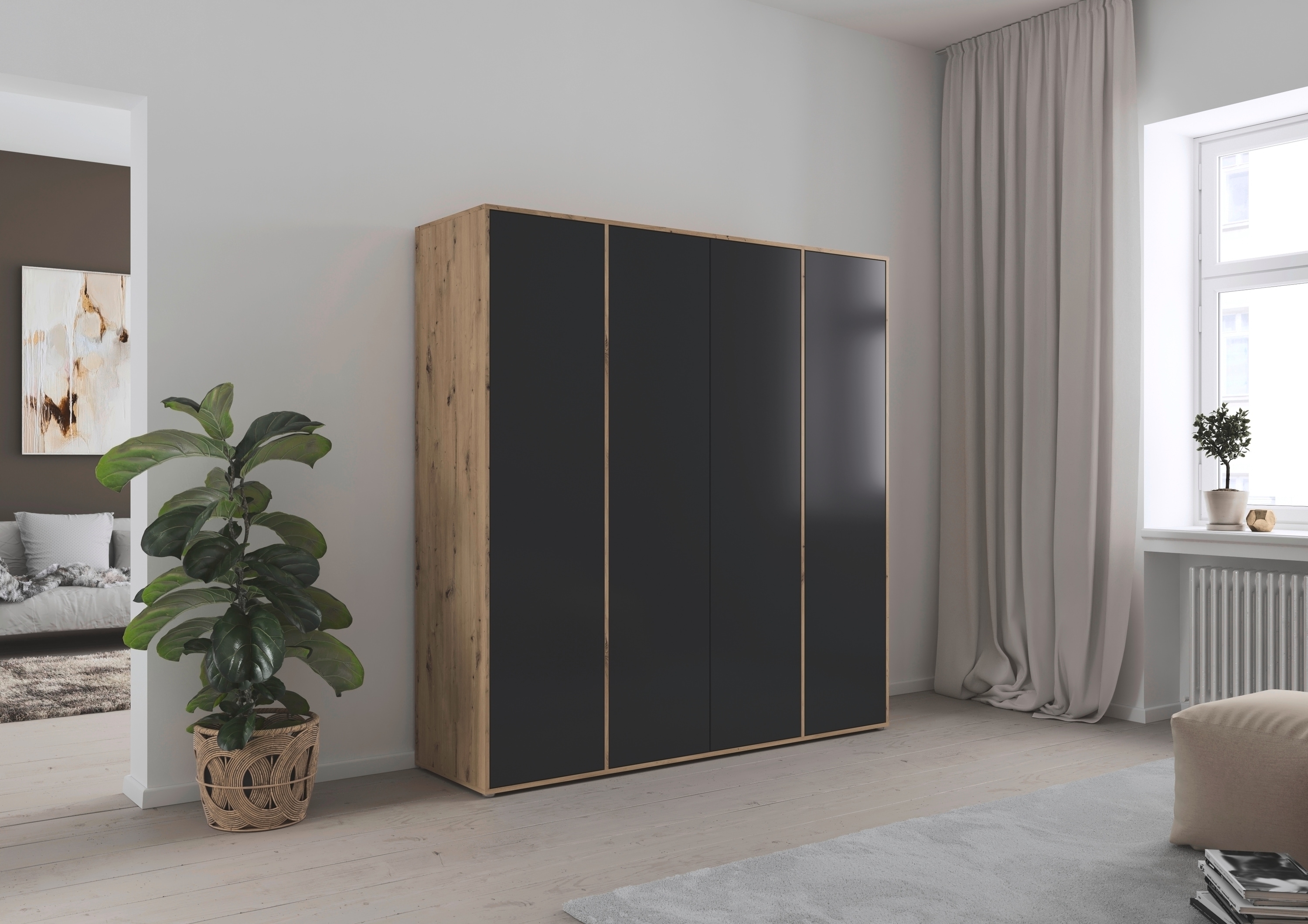 rauch Drehtürenschrank "Kleiderschrank Schrank Garderobe Wäscheschrank NABILA viel Stauraum" in 3 verschiedenen Ausstattungen BASIC/CLASSIC/PREMIUM, in 2 Breiten mit Push-to-Open Funktion TOPSELLER MADE IN GERMANY