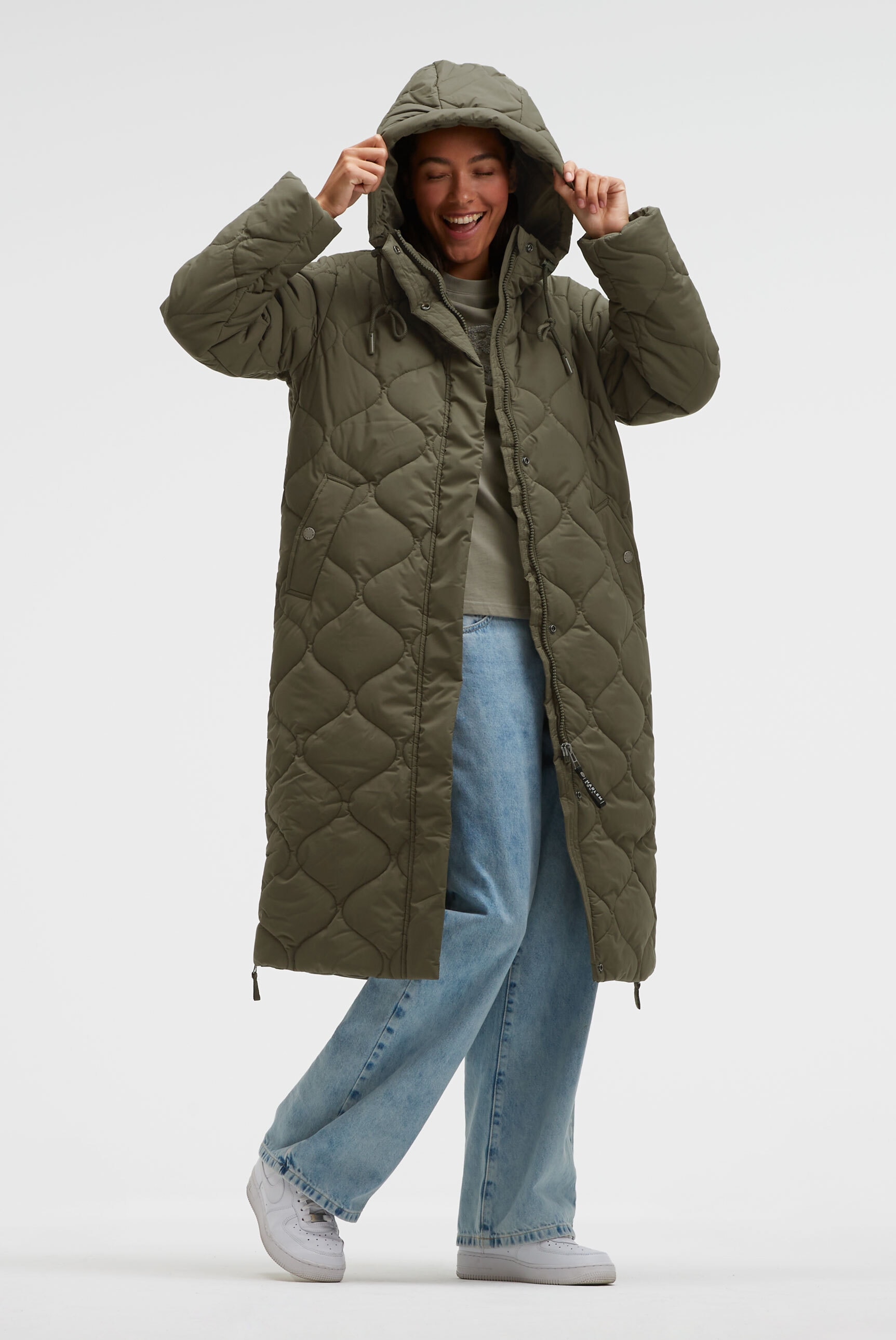 Harlem Soul Steppjacke mit Kapuze mit seitlichen Reißverschlüssen am Saum