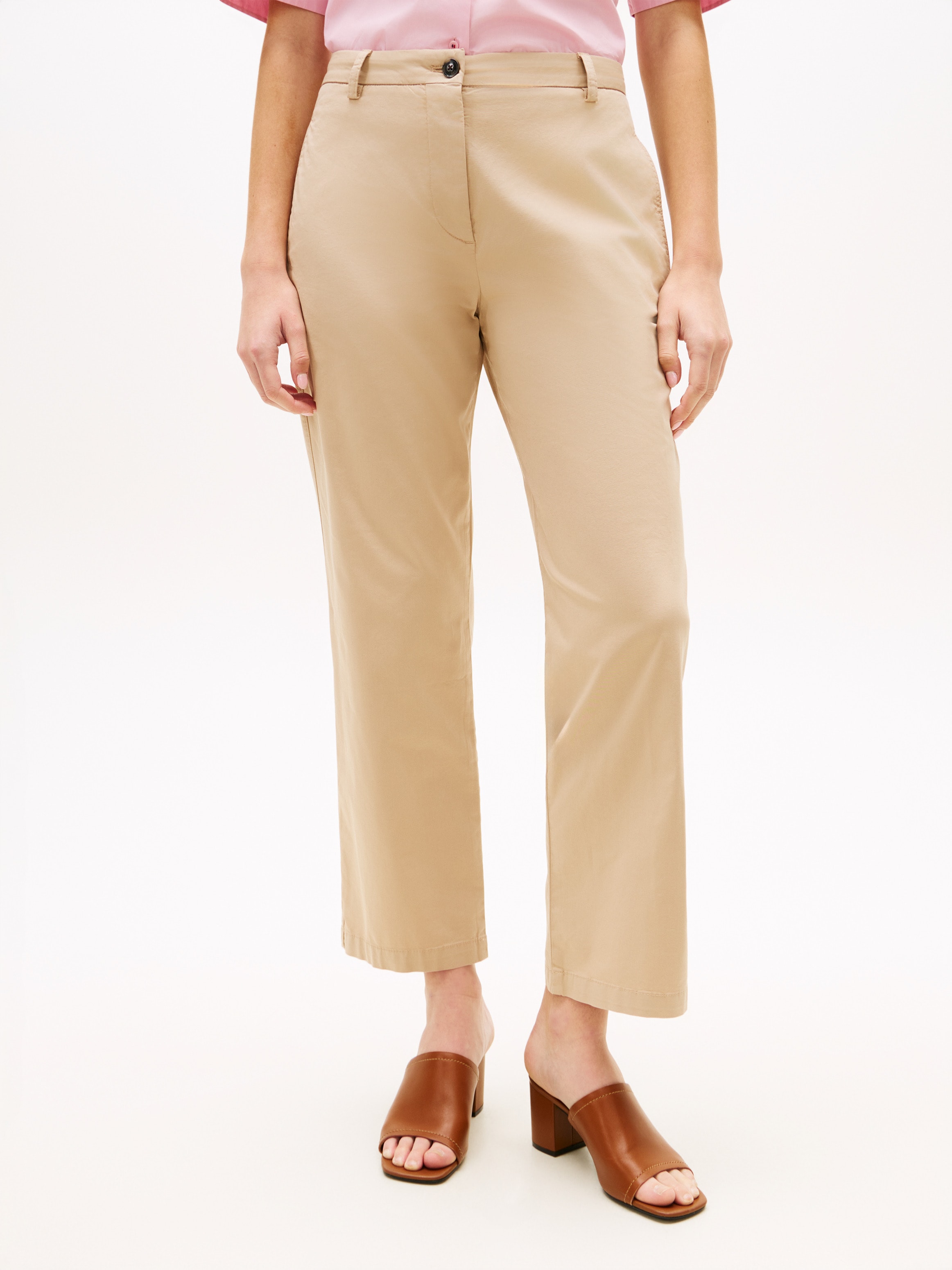 Chinohose TOMMY HILFIGER "CO GMD SLIM STRAIGHT CHINO", Damen, Gr. 34, N-Gr, beige, Web, Obermaterial: 65% Baumwolle, 33% Lyocell, 2% Elasthan, unifarben, straight fit lang, Hosen Chinohose, mit mittlerer Leibhöhe 2