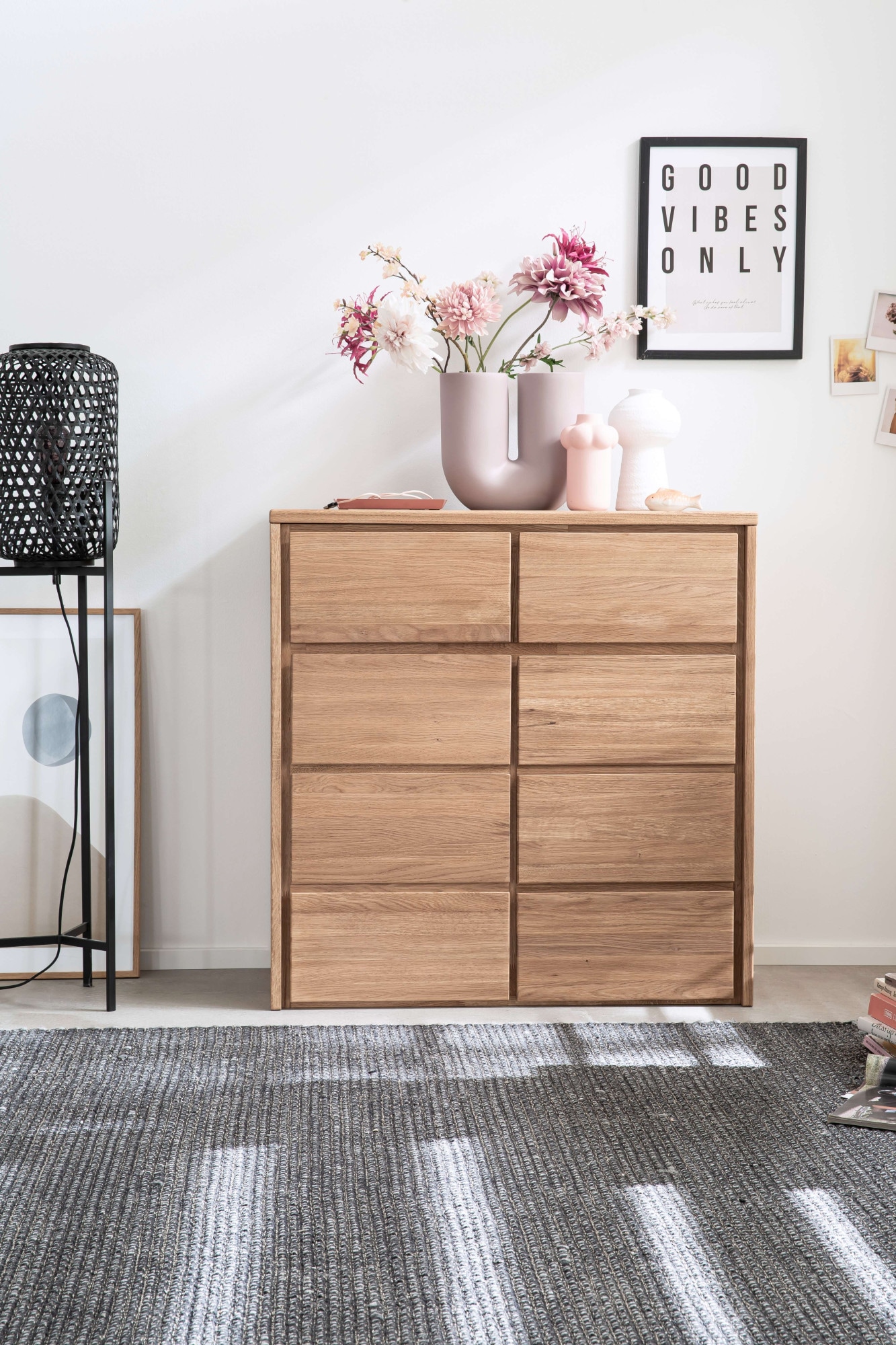 Home affaire "Zetra Schubladenschrank, 2 Schubladen/2 Türen mit Soft-Close-Function" Fertig montiert, Eiche Massivholz, Breite 88 cm