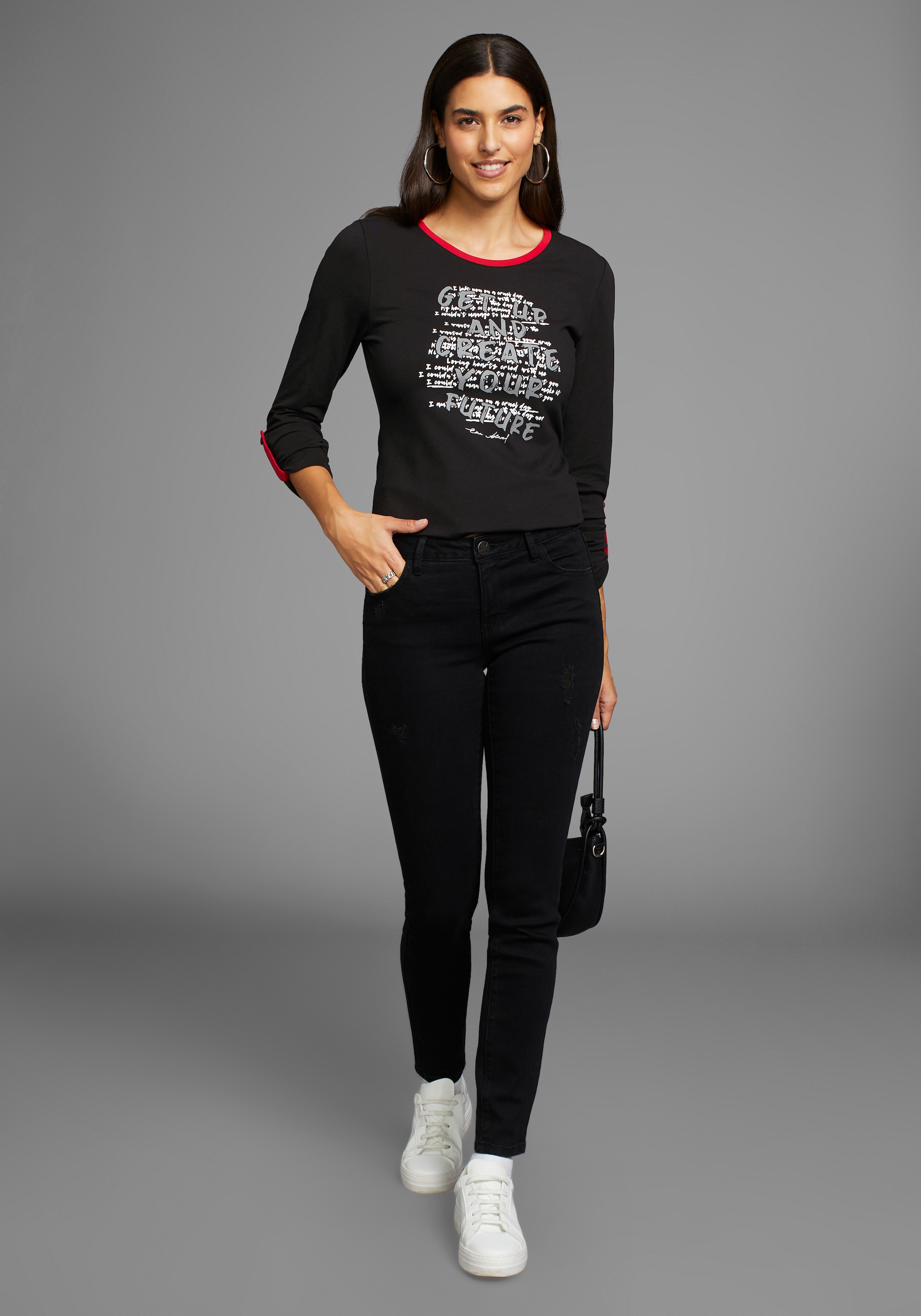 Laura Scott 3/4-Arm-Shirt, mit modischem Frontprint & farbigen Details