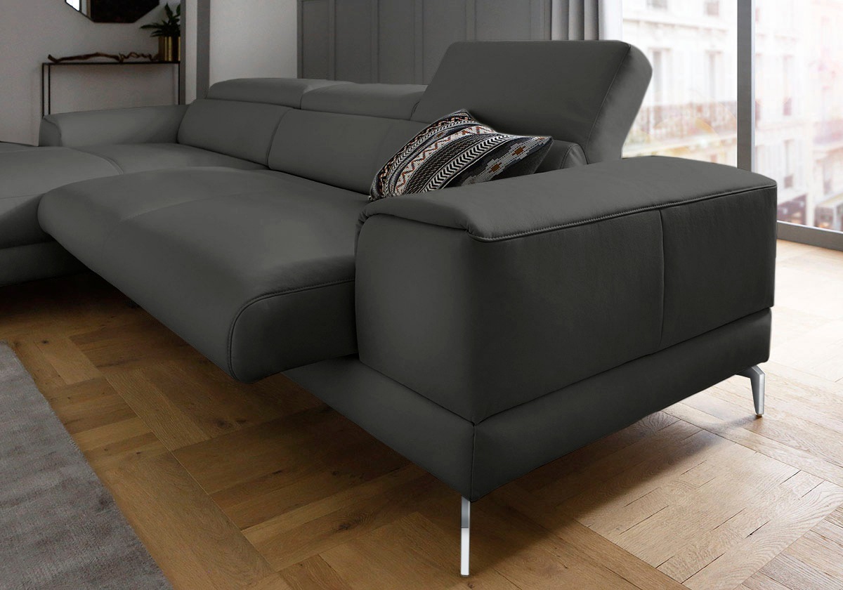 Ecksofa W.SCHILLIG "piedroo, Designsofa mit tollem Sitzkomfort, bequem und elegant, L-Form", grau (anthrazit z69), B:303cm H:70cm T:193cm, Longlife Xtra-Leder Z69: Das feinnarbige, gedeckte Softleder Z69 besticht durch seine außergewöhnliche Weichheit im  3