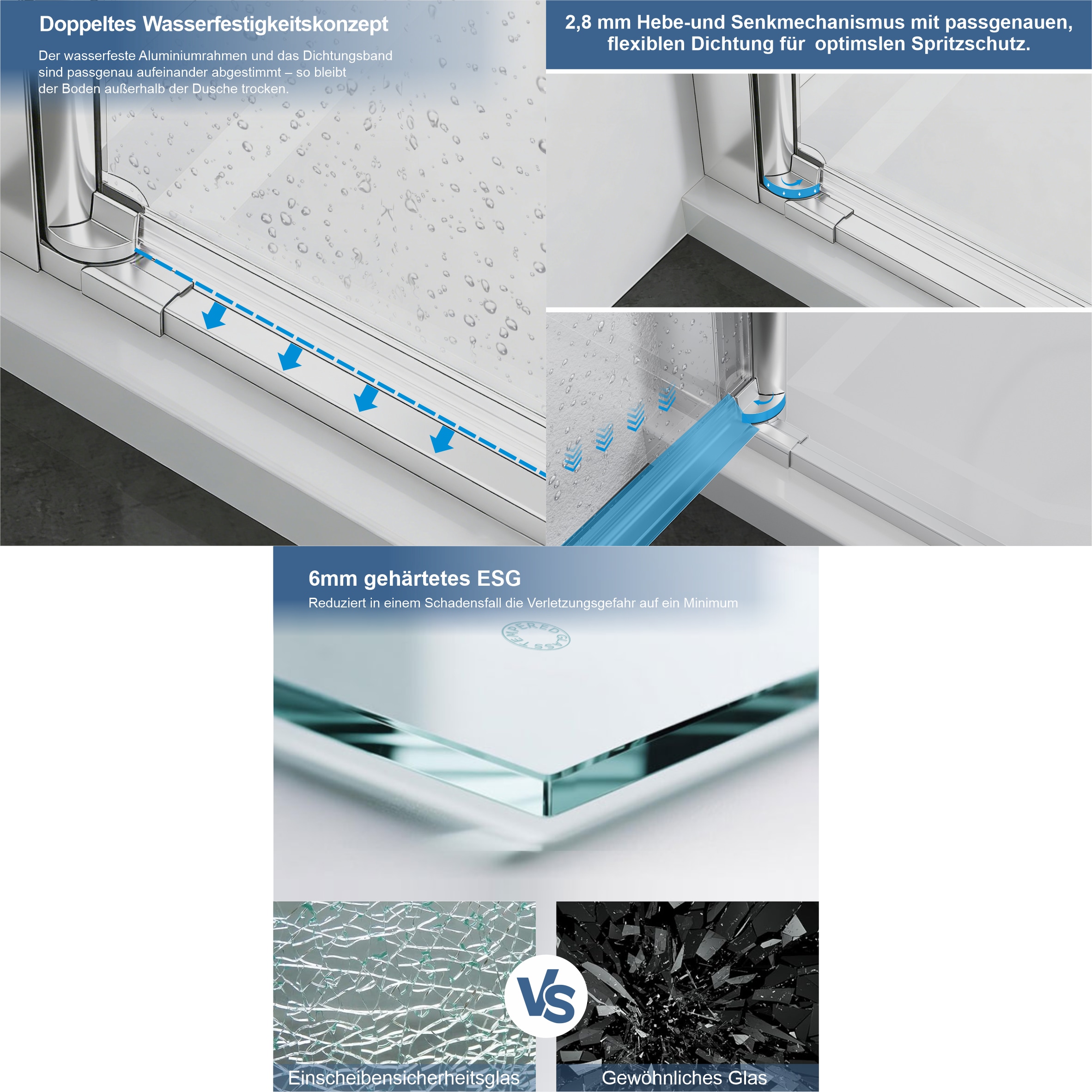 OTTO home Eckdusche »Firenze« Rahmenloses Design mit extravaganten Griffen, 6mm ESG