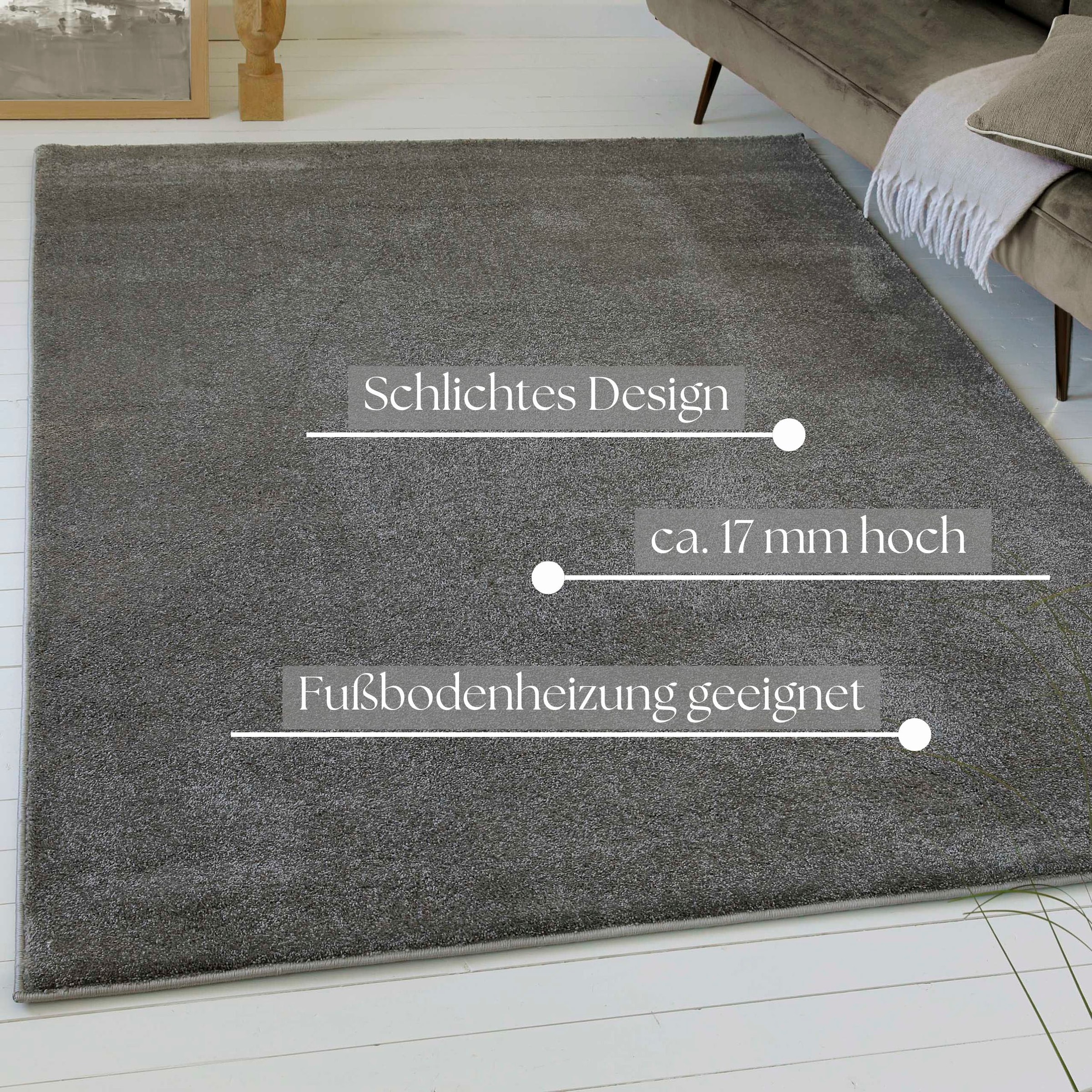my home Teppich »Lisbea«, rechteckig, 17 mm Höhe, moderner dichter weicher Kurzflorteppich, Wohnzimmer, Schlafzimmer