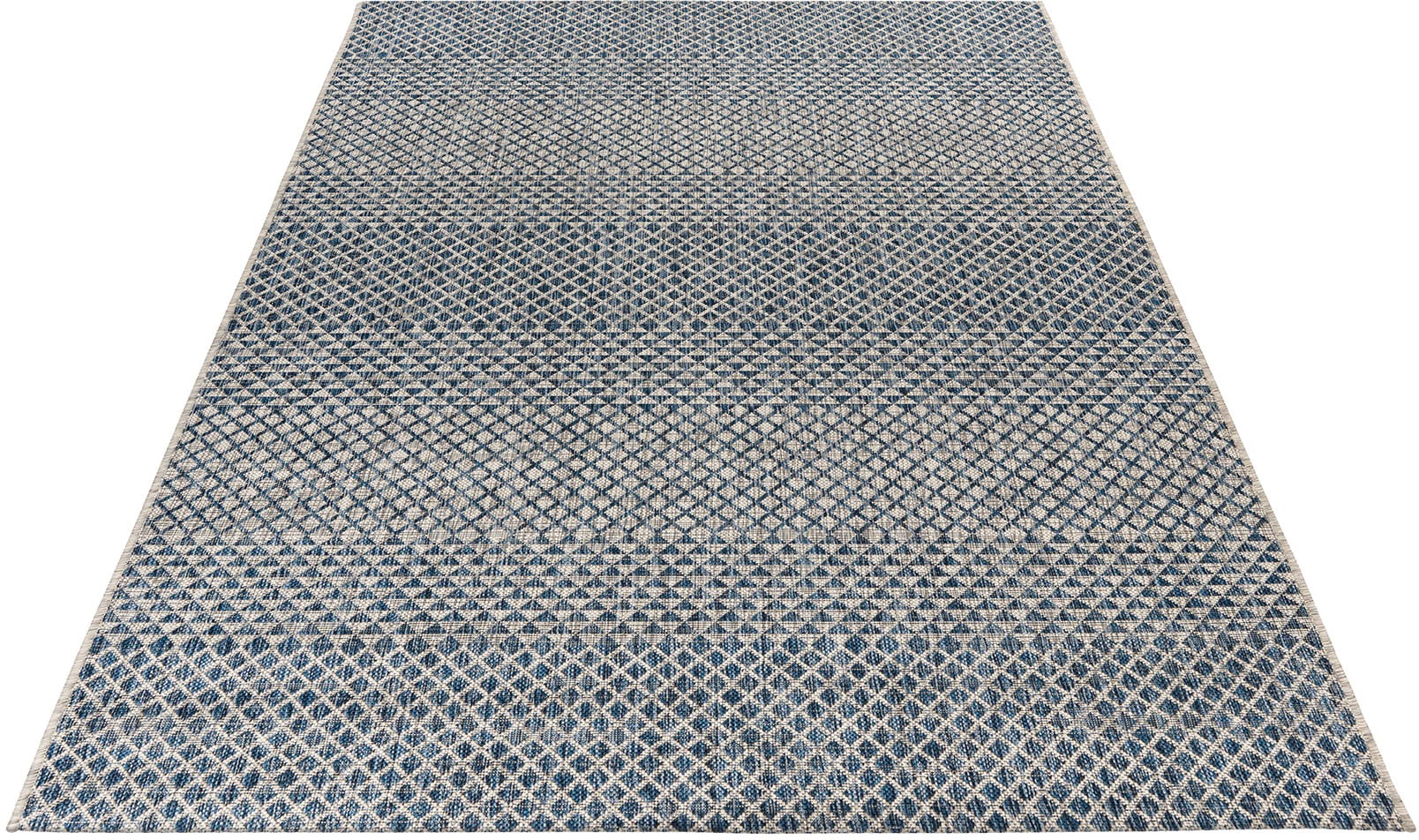 Teppich OBSESSION "My Nordic 877", blau, B:120cm H:0,5mm L:170cm, Polypropylen (PP), Teppiche, Teppich, Flachgewebe, modernes kariertes Design, In- und Outdoor geeignet