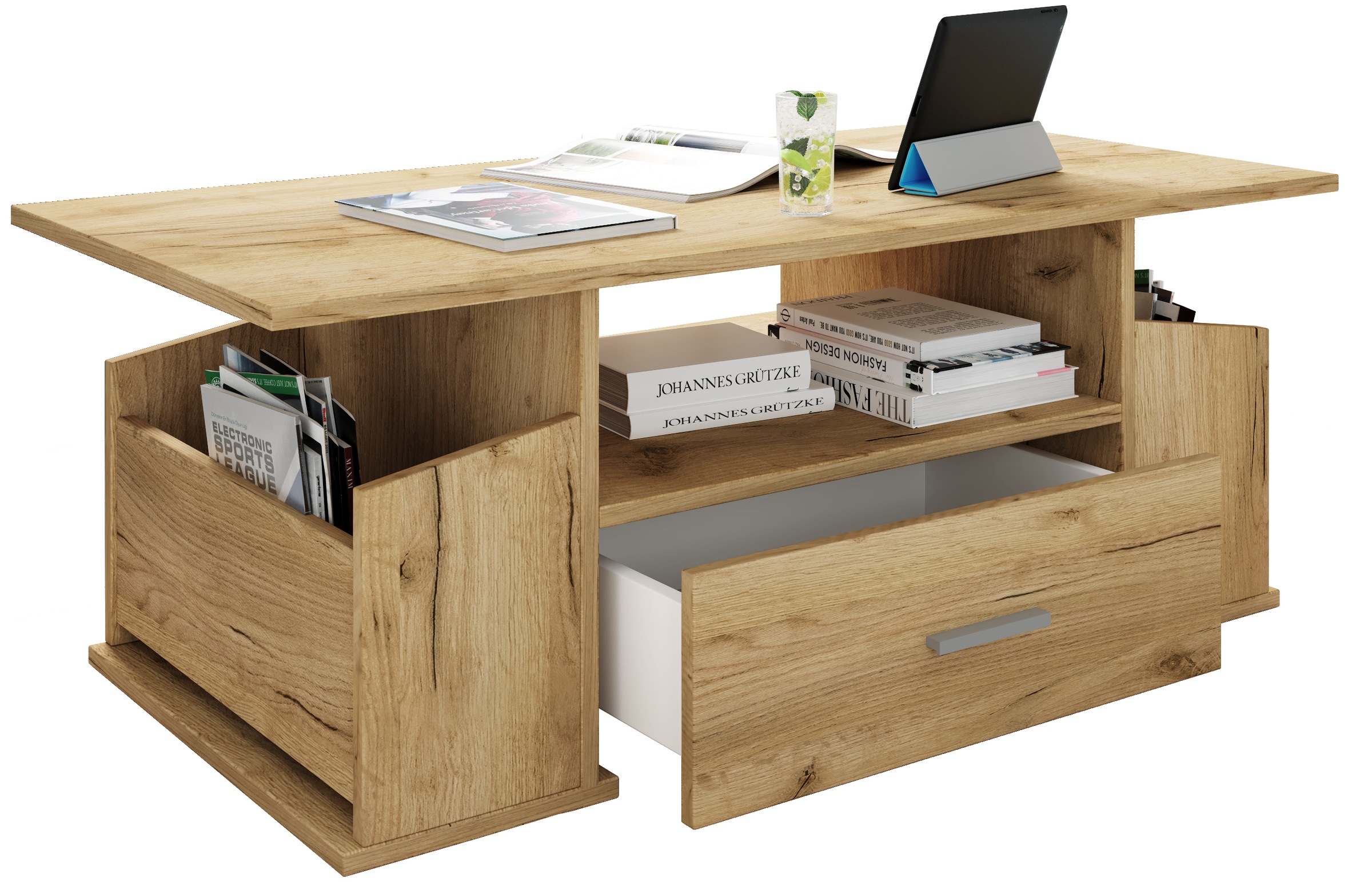 Couchtisch VCM "Holz Sofatisch Couchtisch Schublade Junata", braun (honig, eiche), B:110cm T:52cm, Tische, Couchtisch