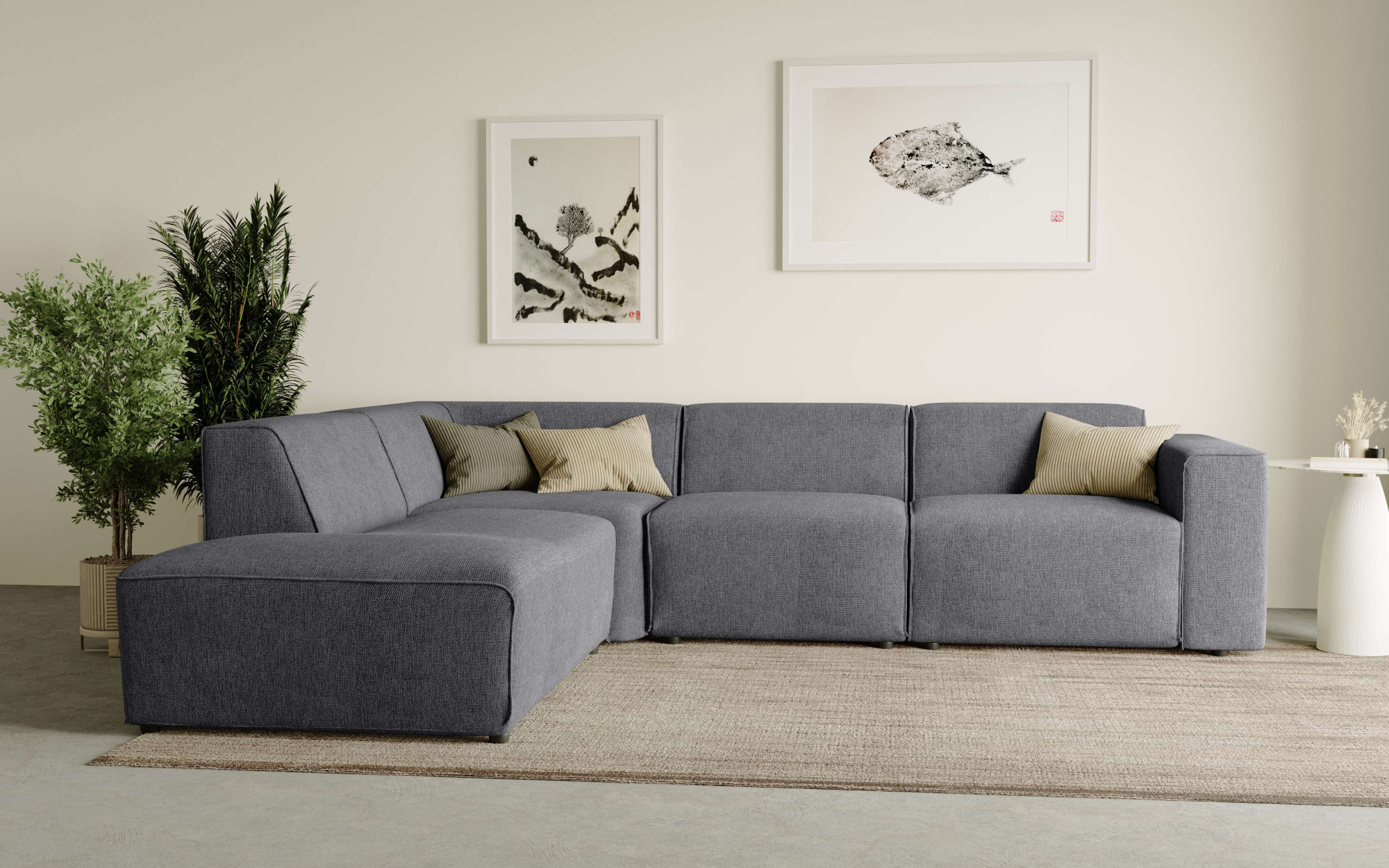 Home affaire Ecksofa "Noord mit Kedernaht, Breite 282 cm, L-Form" Webstoff, mit Wellenunterfederung, Massivholzrahmen