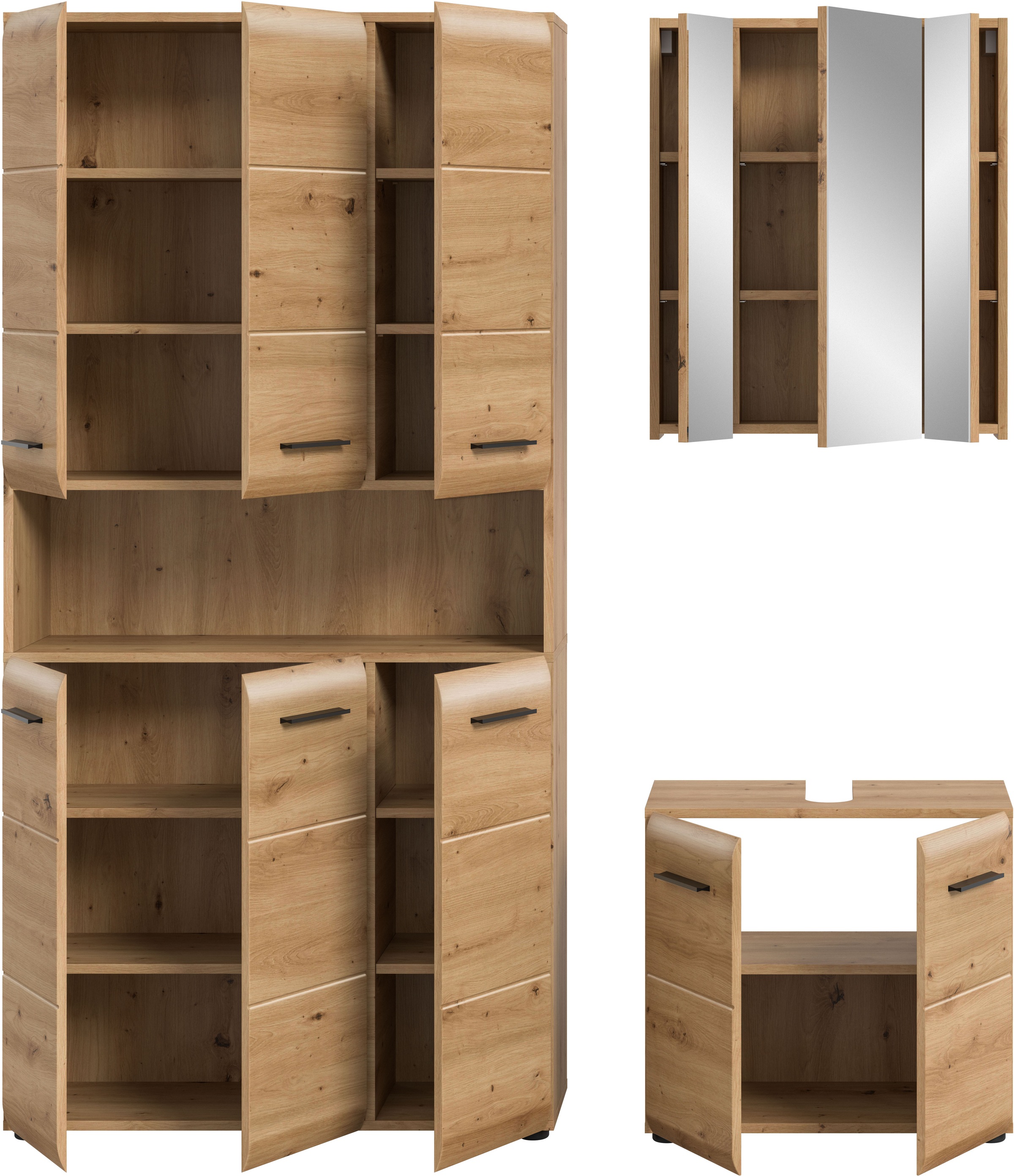 INOSIGN Badezimmer-Set, (Set, 4 St.), Florenz, Badkombination 3-tlg., Artisan Oak NB, Mehrzweckschrank