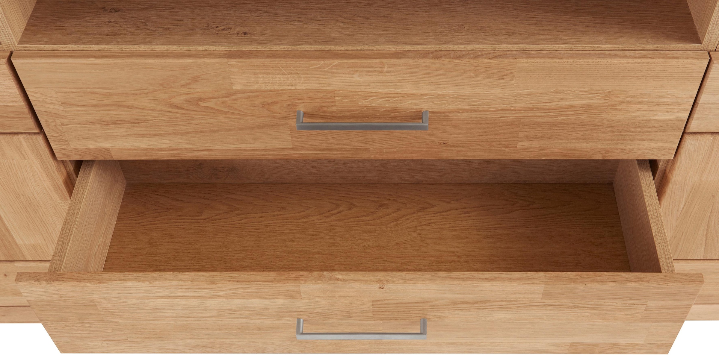 Home affaire Sideboard »Ribe,180cm breit, Fronten Massivholz,7 Fächer,Böden versetzbar«, Korpus Holzwerkstoff,Türen mit Glaseinsatz,3 breite Schubladen