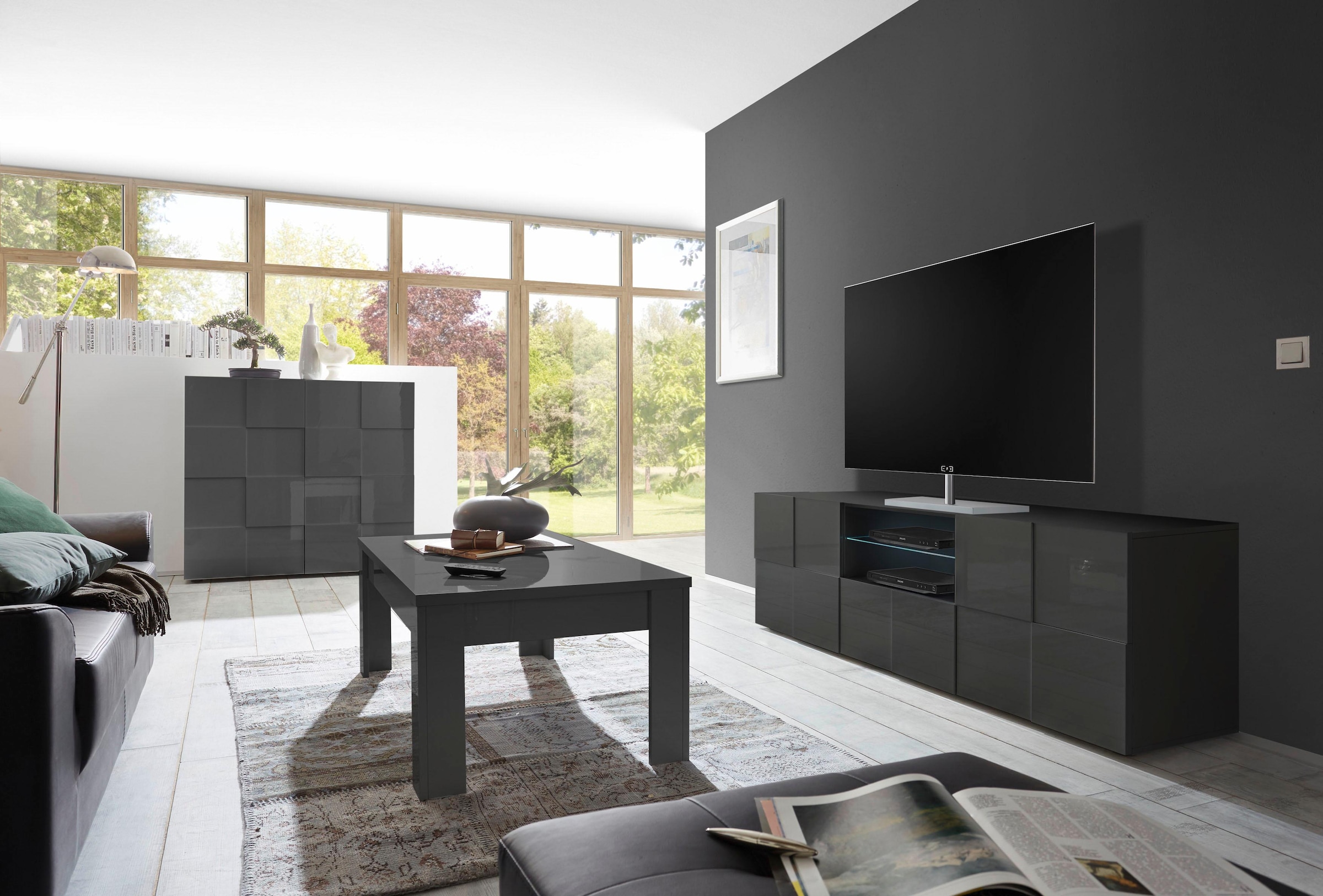 INOSIGN Highboard »Dama Höhe 111 cm, Breite 121 cm, Kommode 2 Türen, Hochkommode«, Front in 3D-Optik, viel Stauraum, verschiedene Farben
