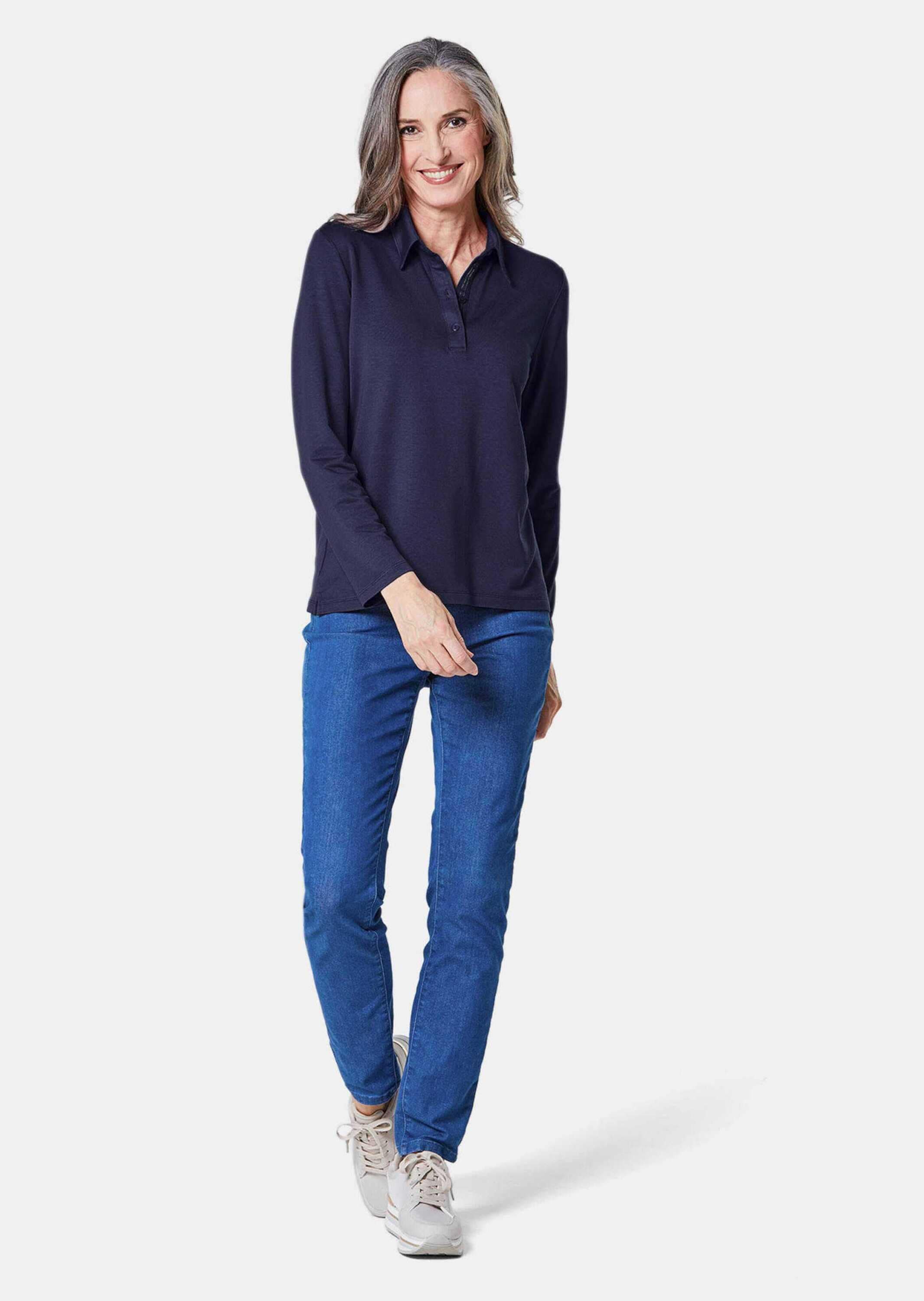 GOLDNER Poloshirt »Langarm Poloshirt mit Schmuckband an Knopfleiste«