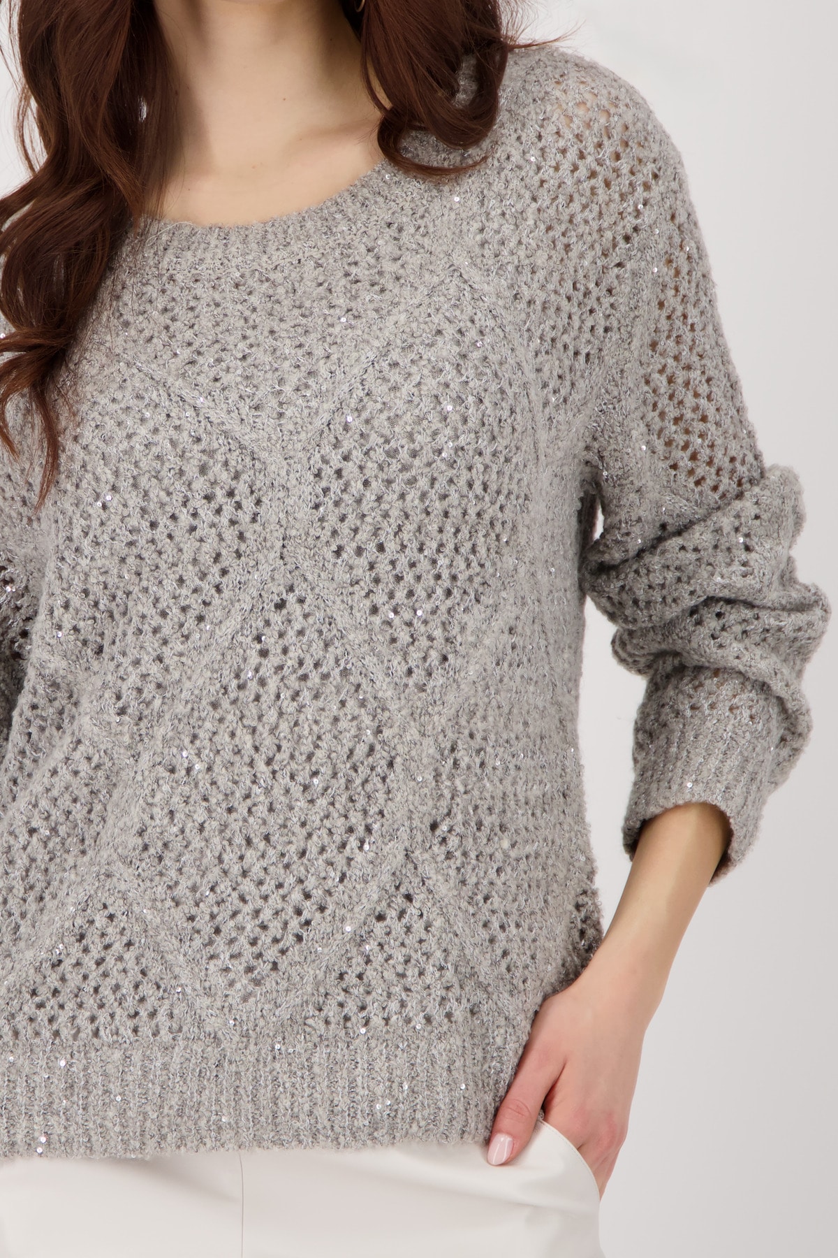 Monari Strickpullover »Pullover Ajour Paillette«, Mit Rundhalsausschnitt