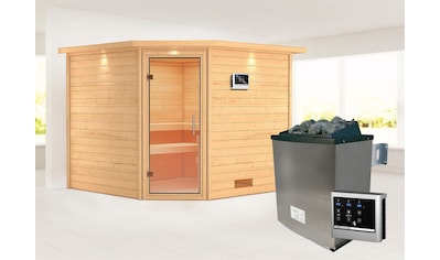 Sauna »"Leona" mit Klarglastür und Kranz Ofen 9 KW externe Strg modern«