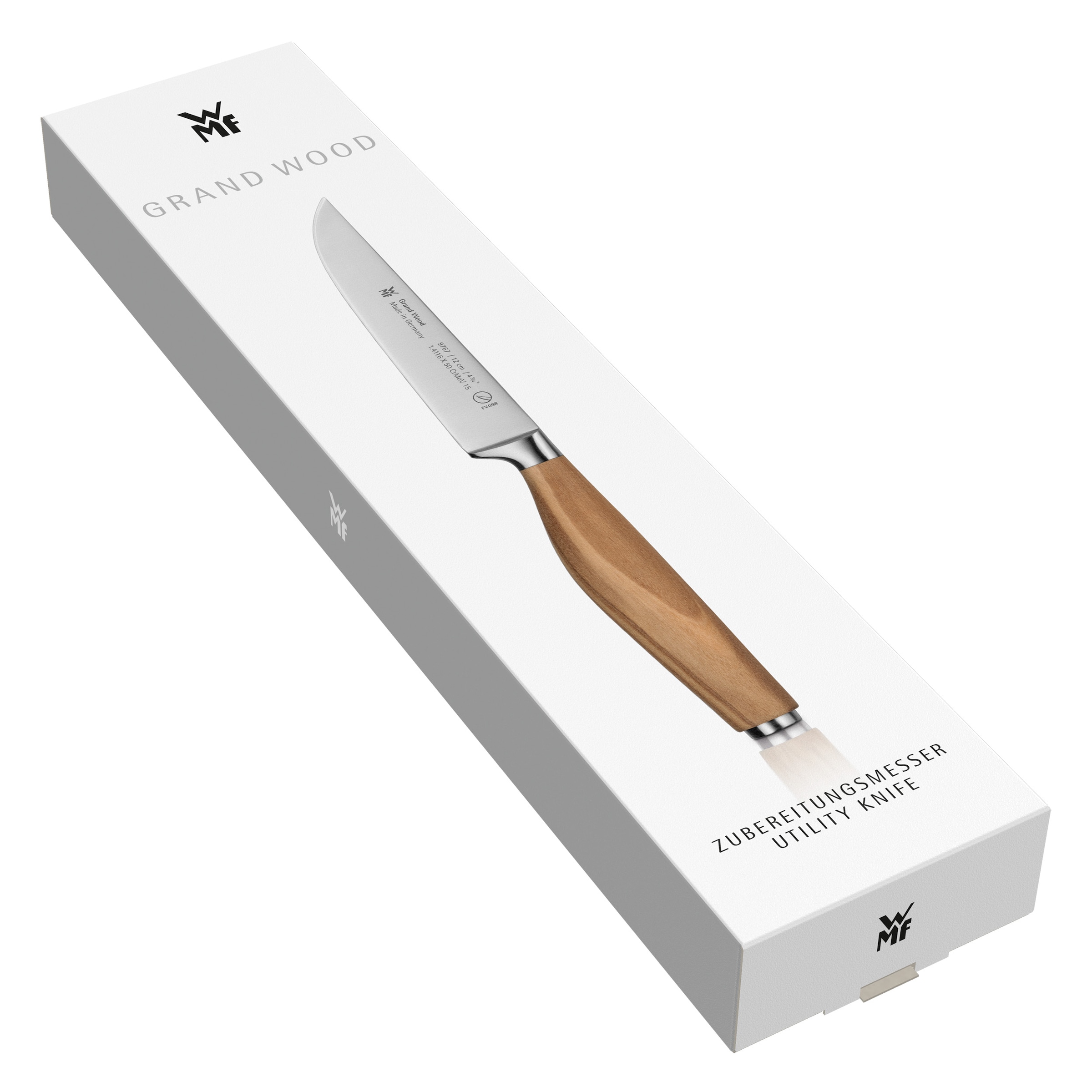 WMF Zubereitungsmesser »Grand Wood«, (1 tlg.), 12 cm, Olivenholzgriff, handgeschmiedeter Spezialklingenstahl