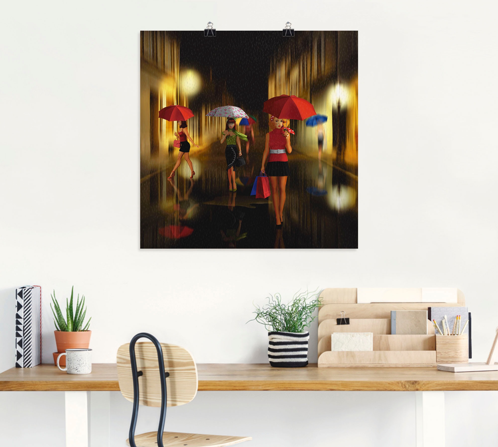 Artland Wandbild "Frauen beim Einkaufen im Regen" Frau 1 Stk. tlg. als Alub günstig online kaufen