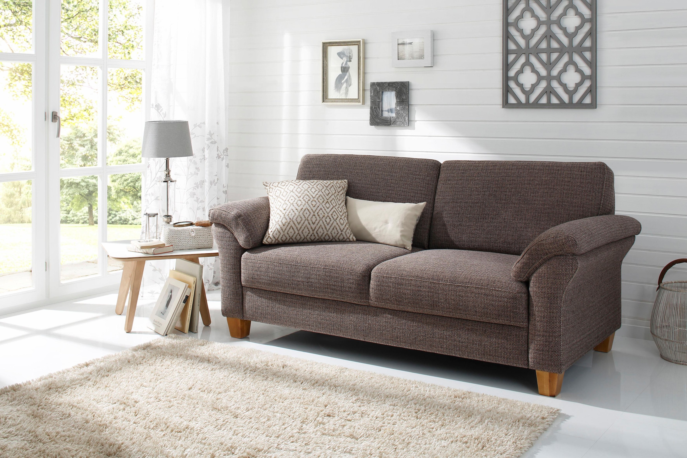 OTTO home 3-Sitzer "Borkum, B: 186 cm, Federkern, Komfortsitzhöhe 46 cm" Landhausstil, Holzfüße, Kopfstützen nachrüstbar