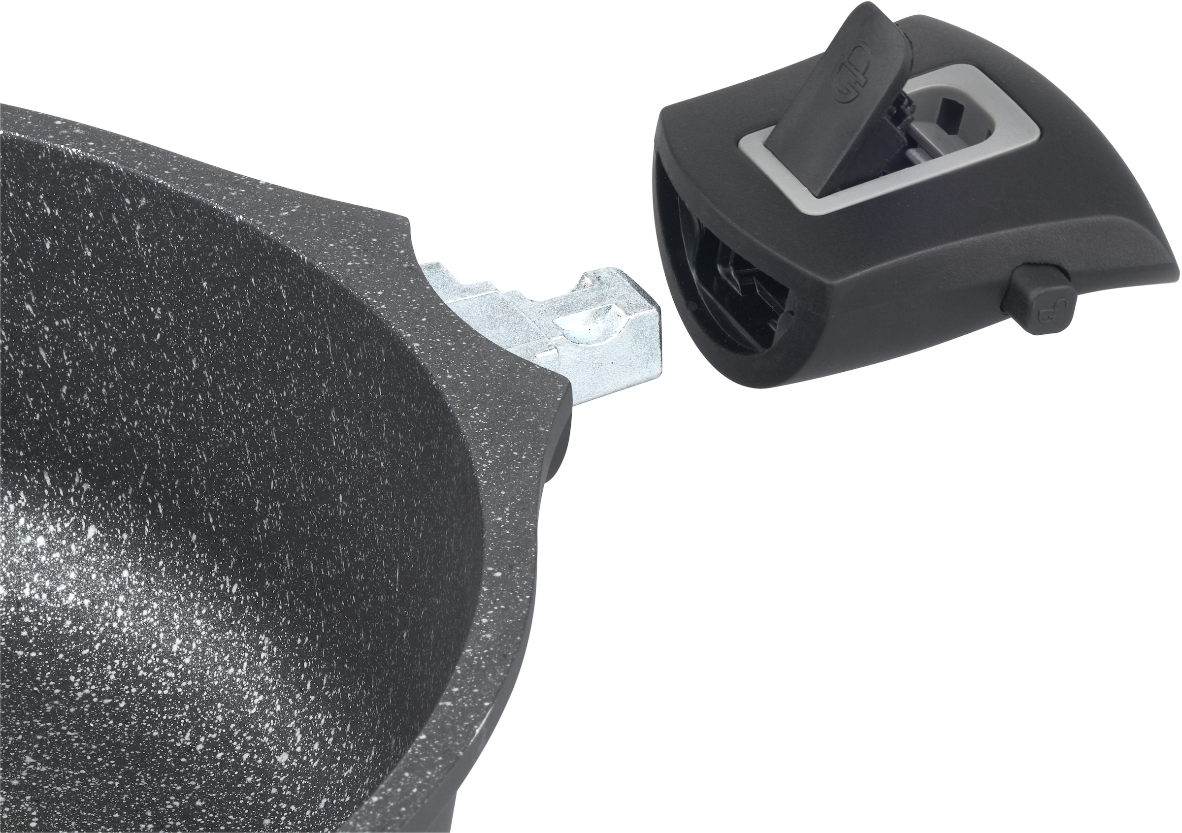 GSW Bratpfanne »Easy Click« Aluminiumguss 2 Stk. tlg. incl. Glasdeckel, abnehmbarer Griff, Ø 28 cm, hoher Rand, Induktion