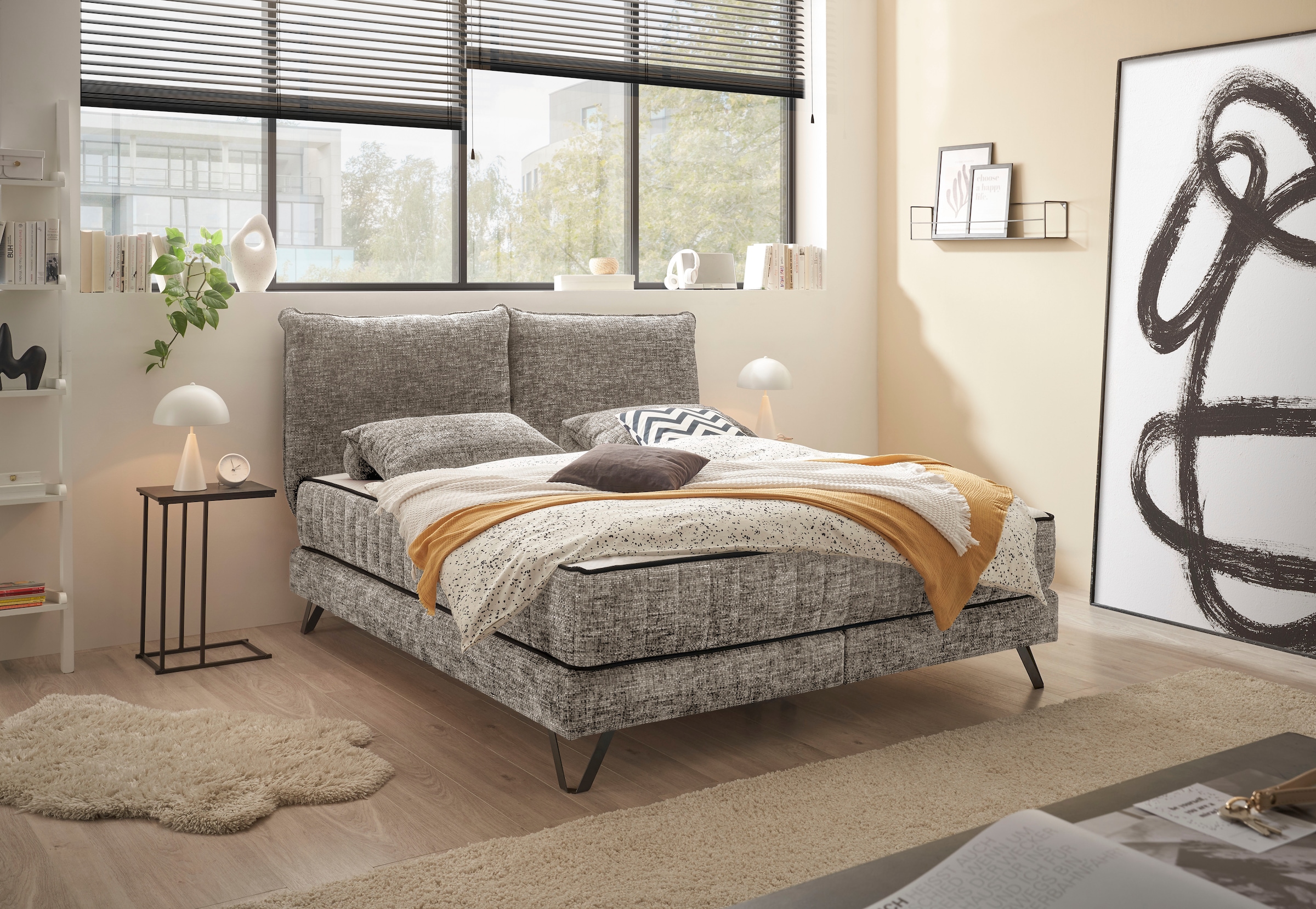 set one by Musterring Boxspringbett »Baldwin« Liegefläche 180 x 200 cm, Duo-Matratze (H3/H4), Kopfteil zweigeteilt