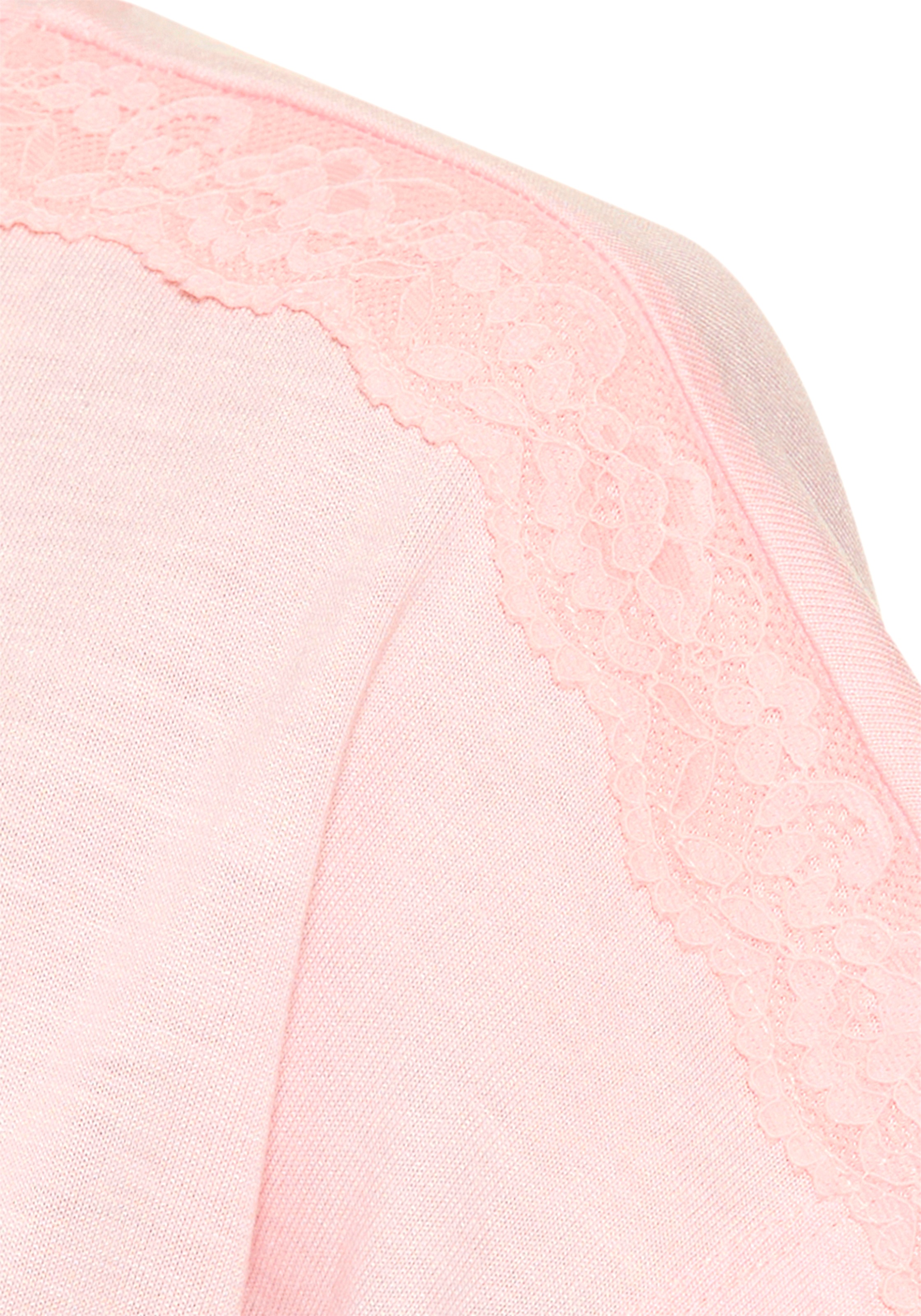 Pyjamaoberteil LASCANA, Damen, Gr. 36/38, blau (rosa), Single Jersey, Obermaterial: 100% Viskose, unifarben, hüftlang, Rundhals, angeschnitten, Shirts, mit Spitzenbesatz an der Schulter 3