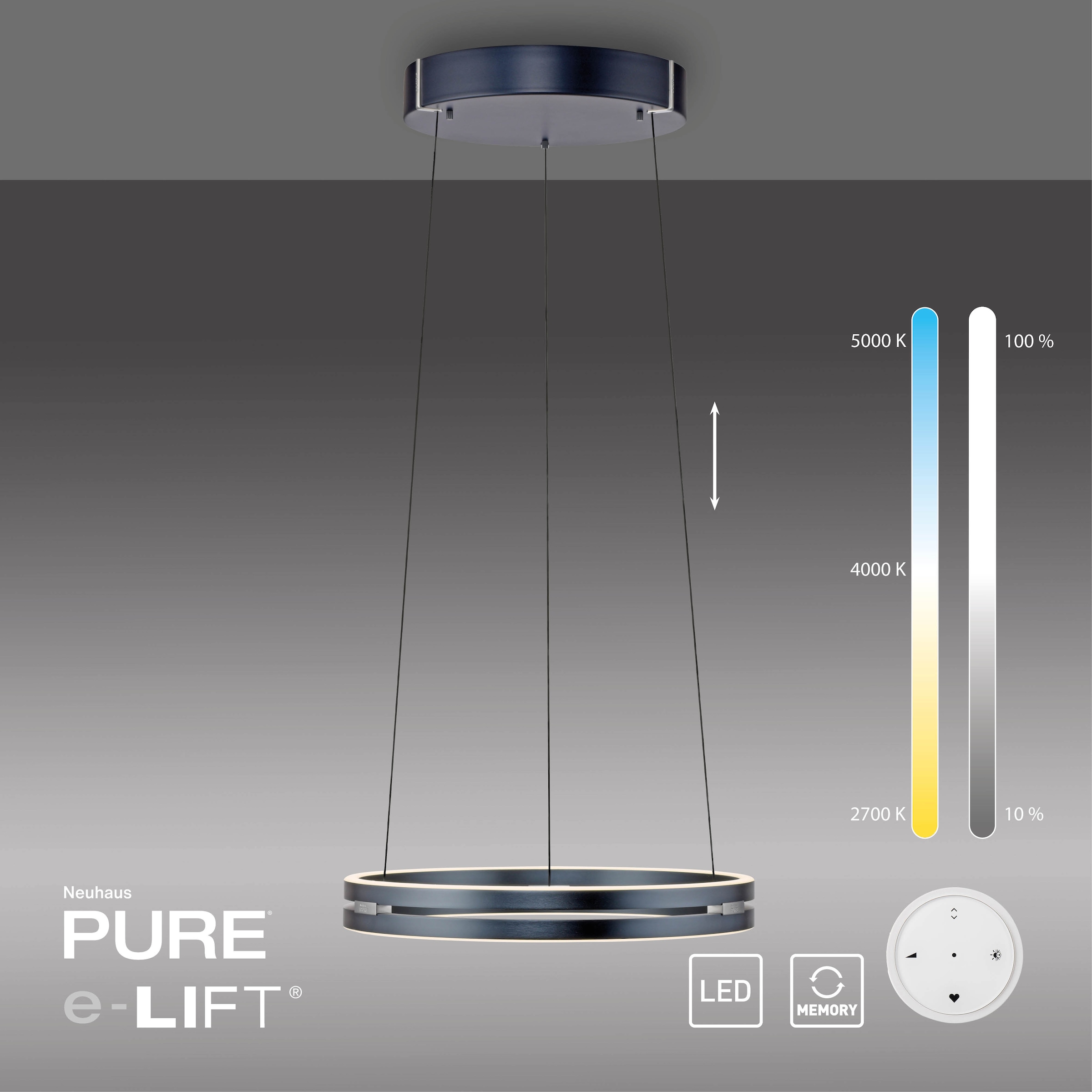 Neuhaus PURE LED Pendelleuchte »PURE E-Loop« LED-Board 1 Stk. warmweiß - kaltweiß e-LIFT® Funktion, CCT, dimmbar über Fernbedienung