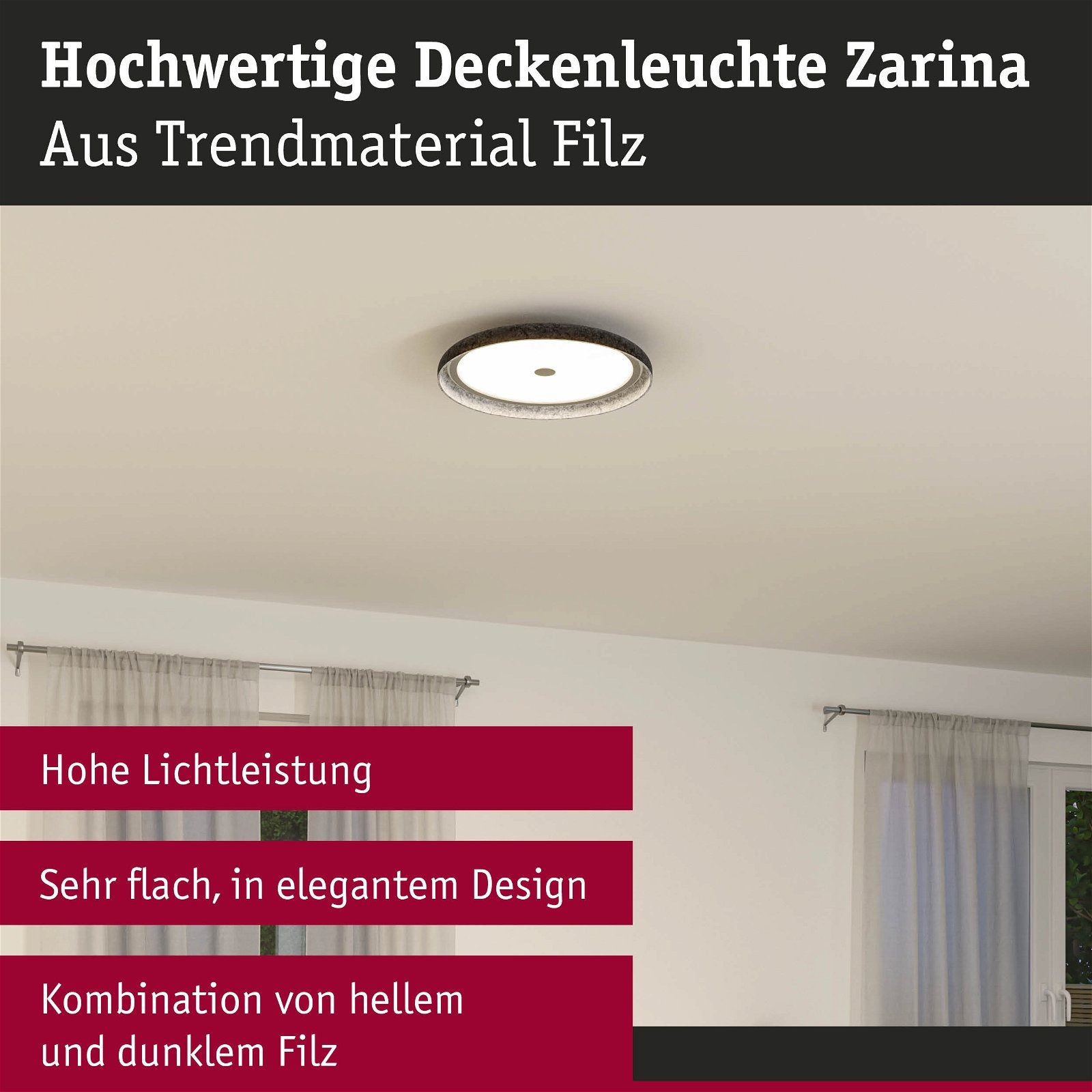 Paulmann LED Deckenleuchte »Zarina 3-Step-Dimmbar 2700K 3400lm 34W Anthrazit«, 1 flammig, 3-Stufen-Dimmbar