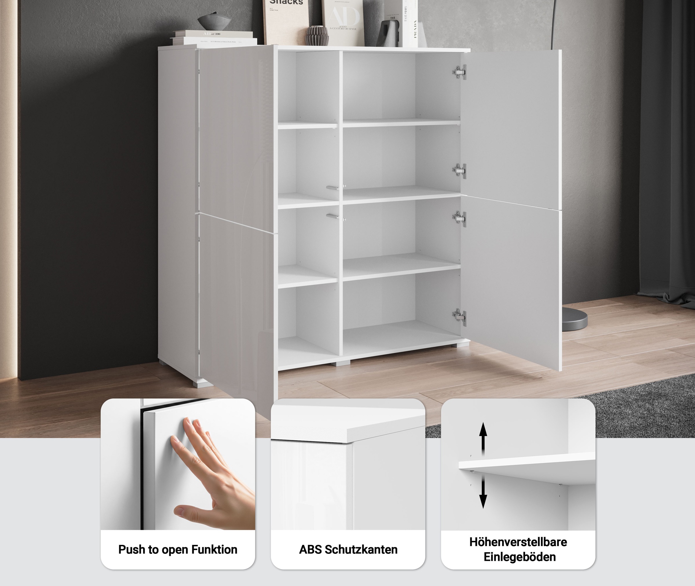 Thumbnail - OTTO home Highboard "Kenia, moderne grifflose Hochkommode mit 4 Türen, Breite 120 cm" 1 Stk. tlg. Push-to-Open-Fronten, ...
