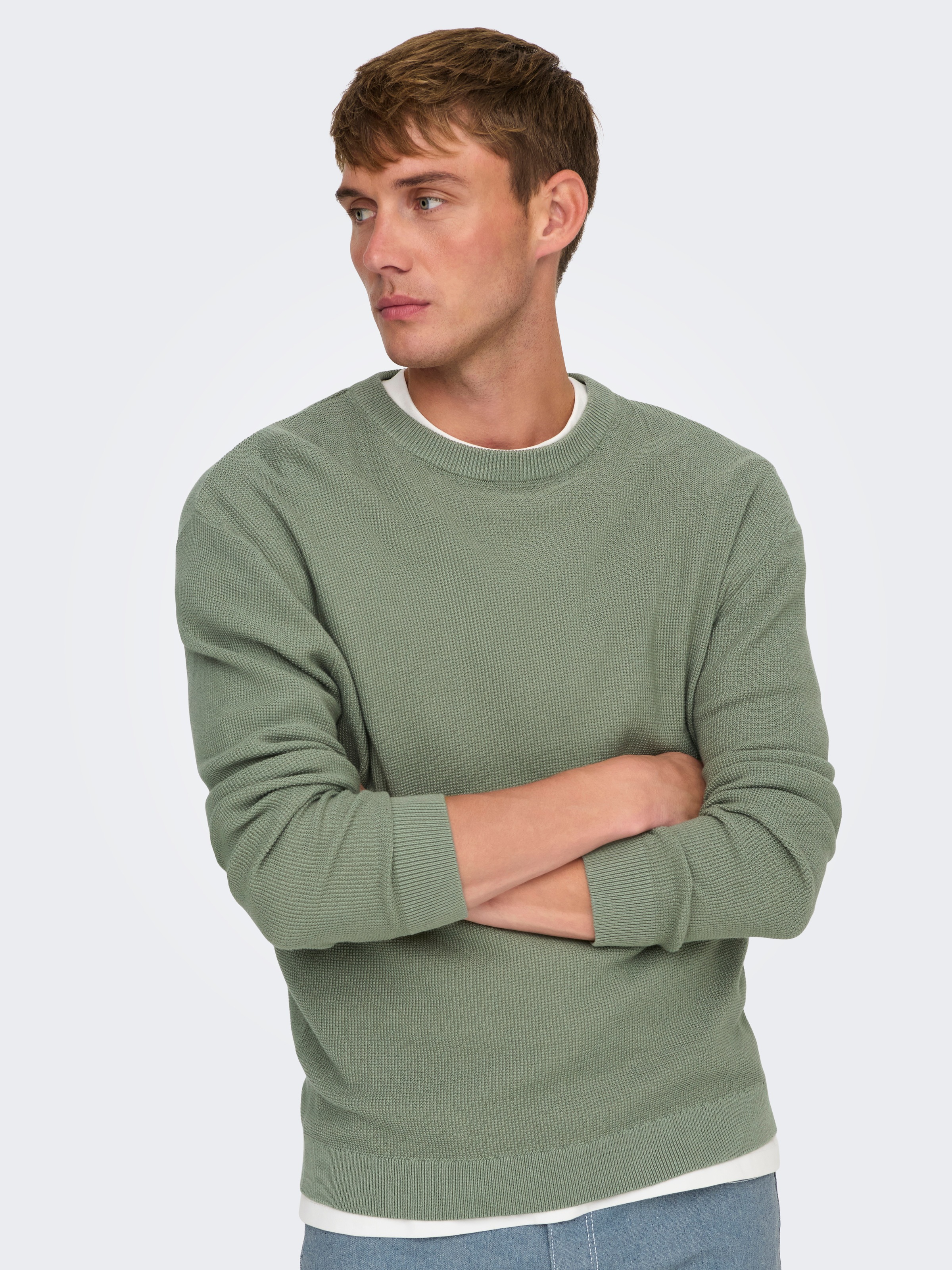 ONLY & SONS Rundhalspullover "ONSTONY DS 12 LS WAFFLE CREW KNIT" Baumwolle, günstig online kaufen