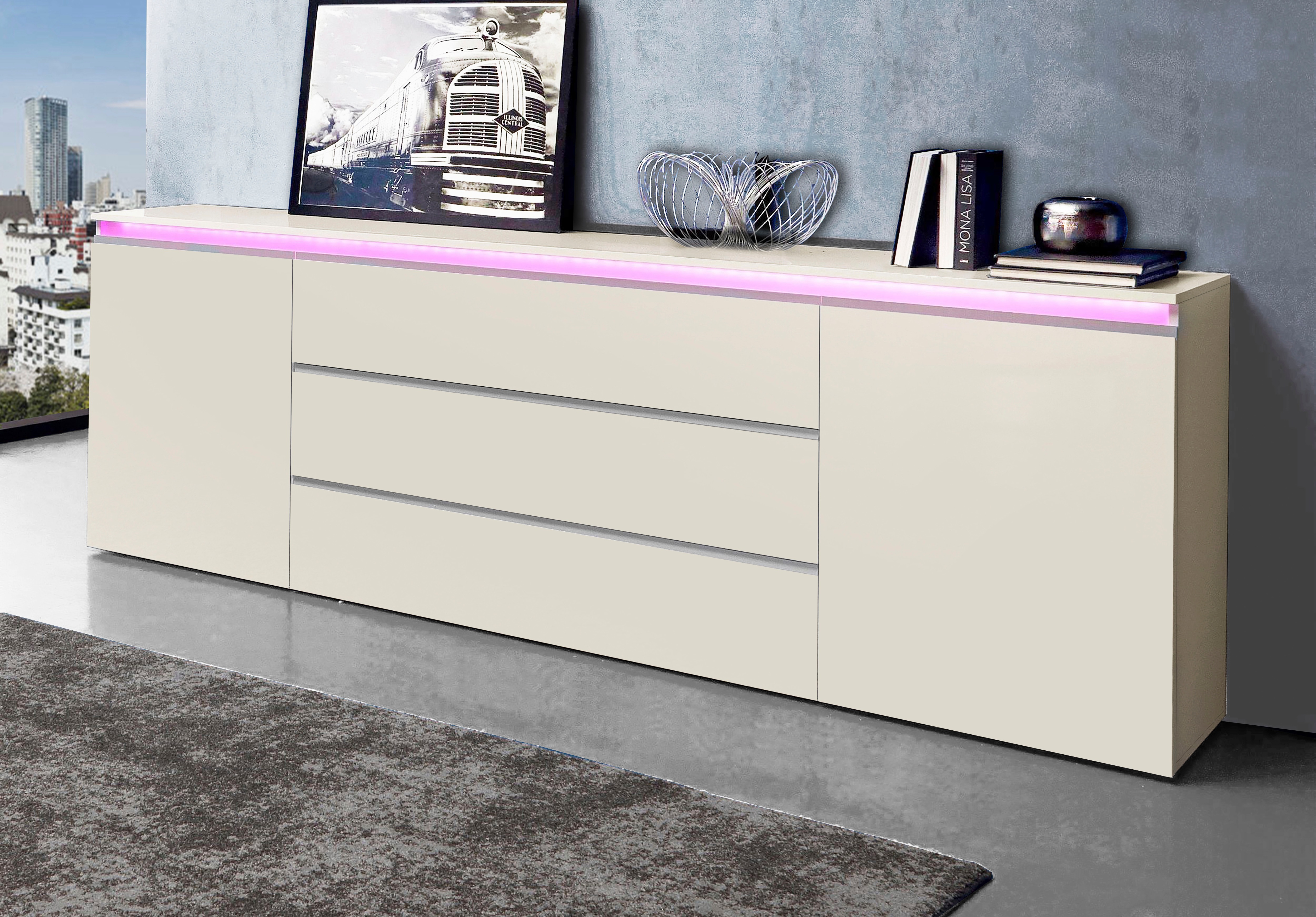 Thumbnail - Home affaire Sideboard "Magic, Kommode, Schrank, Stauraumschrank" Hochwertiger Aluminiumgriff, 2 Türen, 3 Schubkästen,B/...