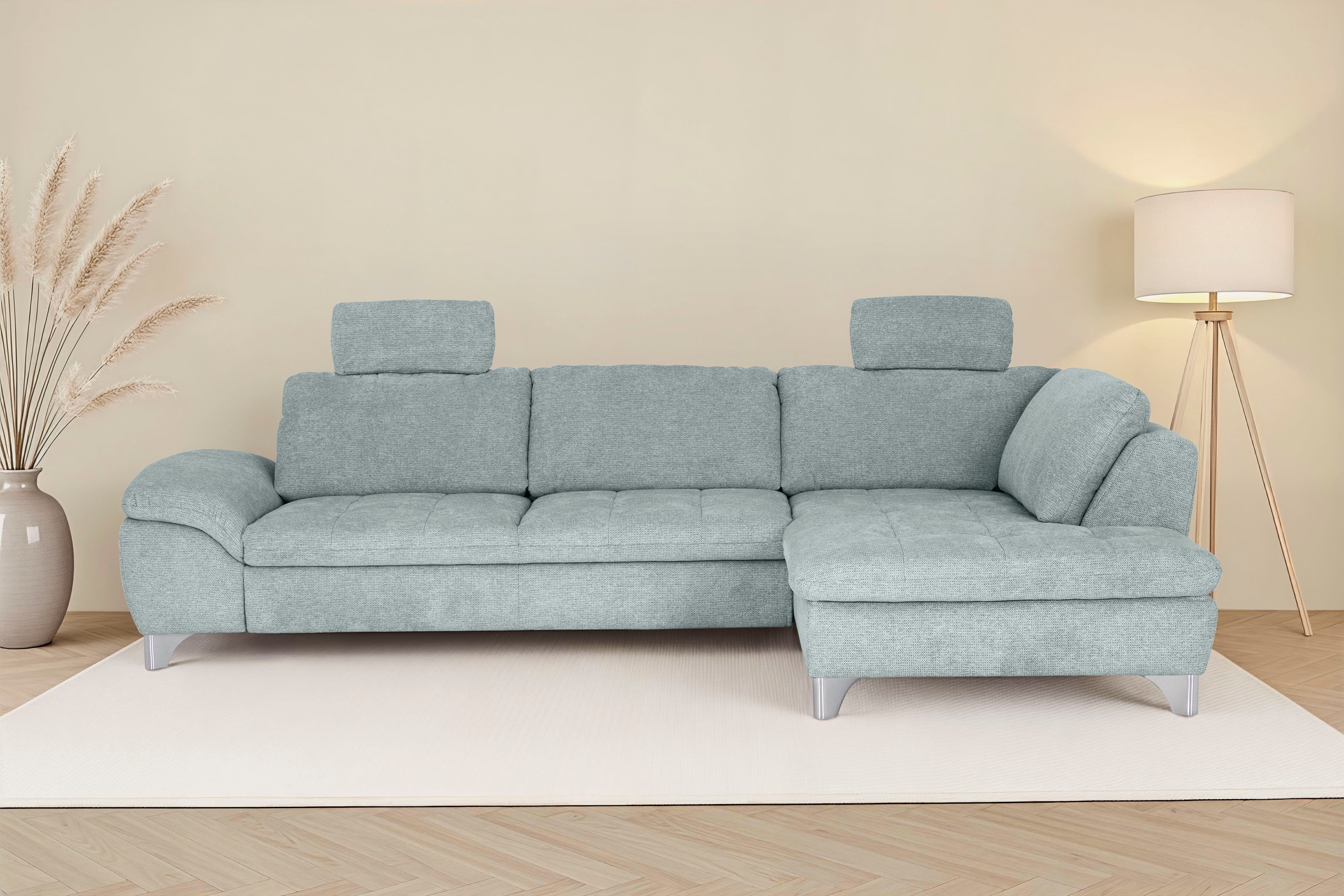 Die PlanBar Ecksofa "Ottomane MP-IN14007 L-Form, Breite 306 cm" wahlweise mit Schlaffunktion und verstellbaren Kopfstützen