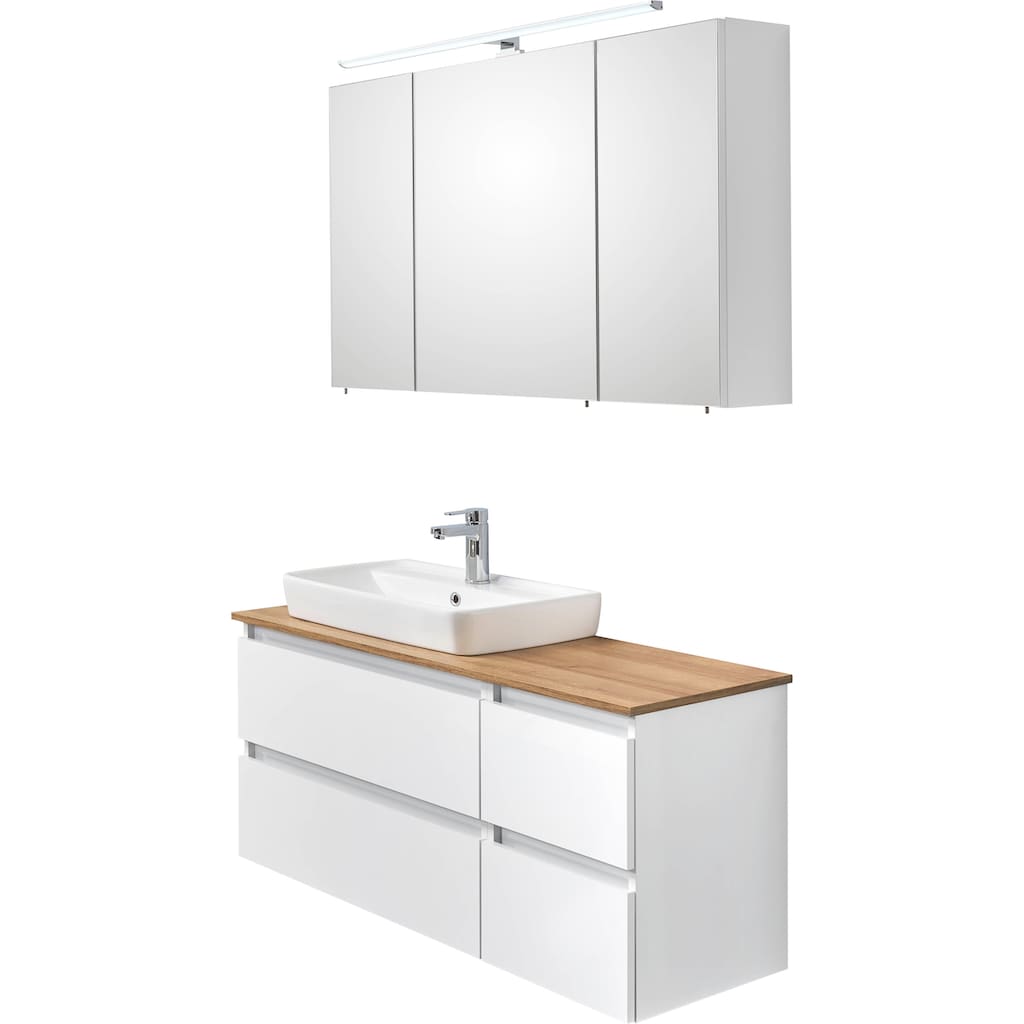 Saphir Badmöbel-Set »Quickset 360 2-teilig, Keramik-Aufsatzbecken mit LED-Spiegelschrank«, (2 St.)