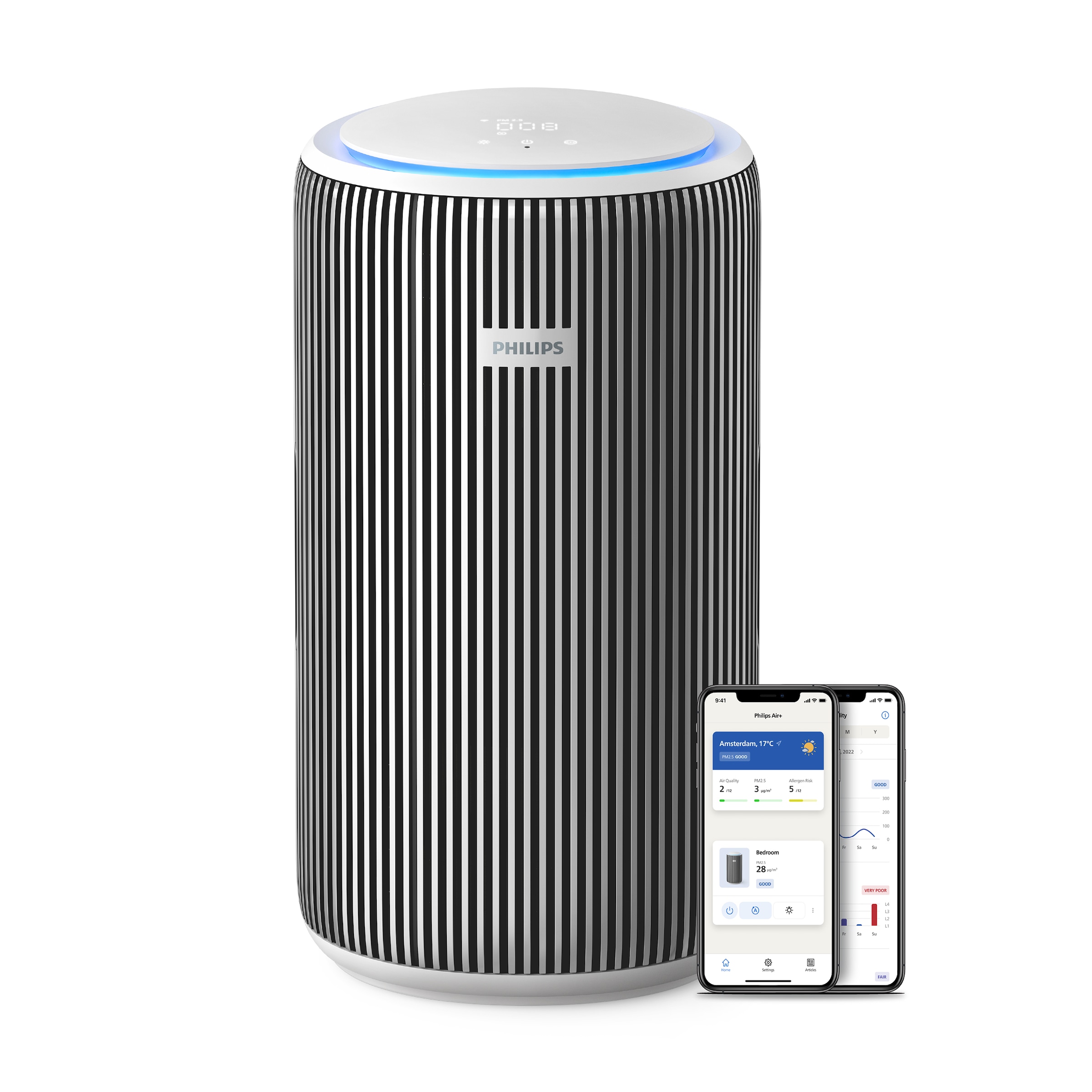 Philips Luftreiniger "AC3220/10 PureProtect 3200 Series, Luftreinigungsrate (CADR) 520 m³/h", für 135 m² Räume, 3-Schich