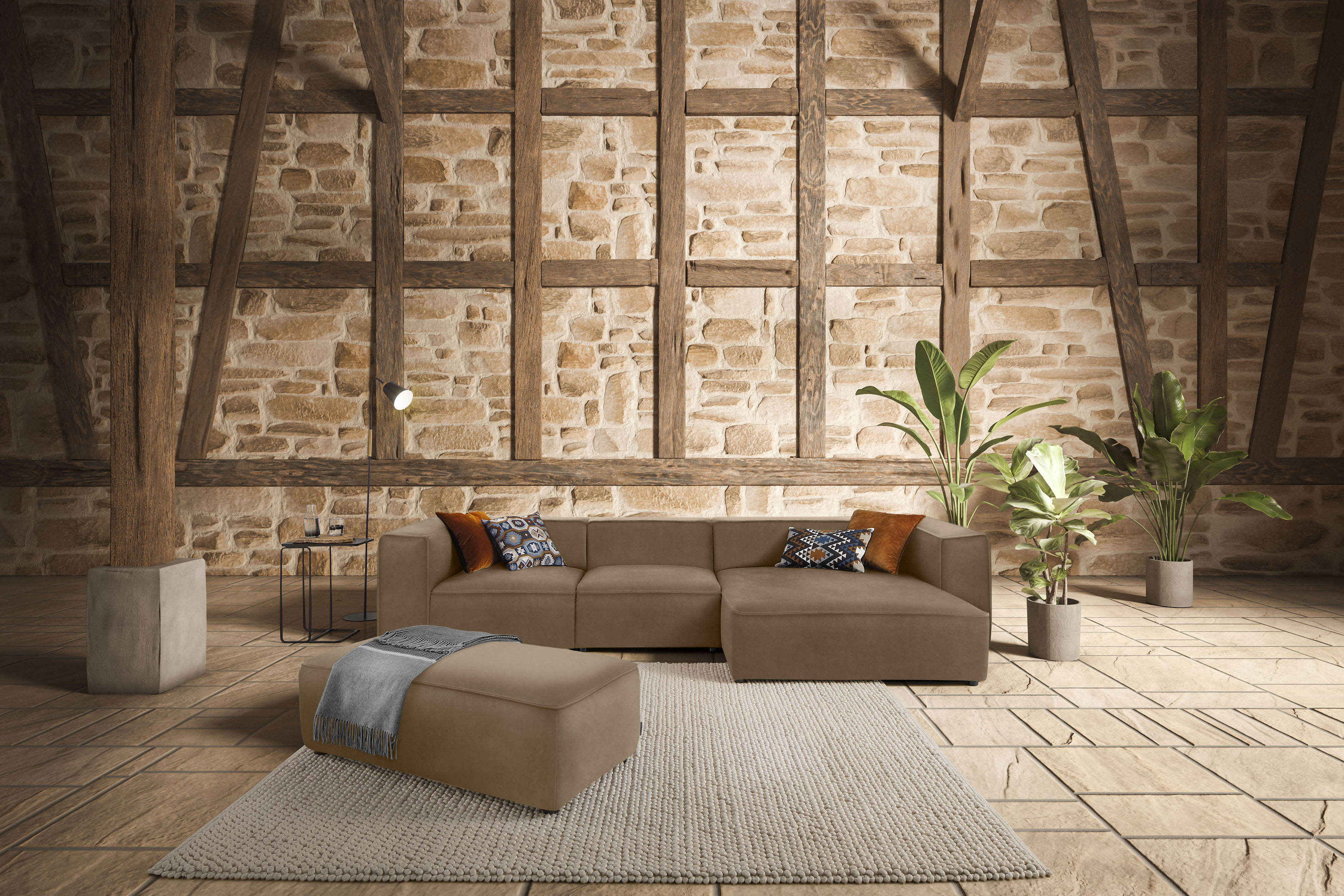 W.SCHILLIG Ecksofa "around-the-block Mega Sofa, viel Platz und hoher Sitzkomfort, L-Form" mit eleganter Biese, mit Federkern, Breite 341 cm