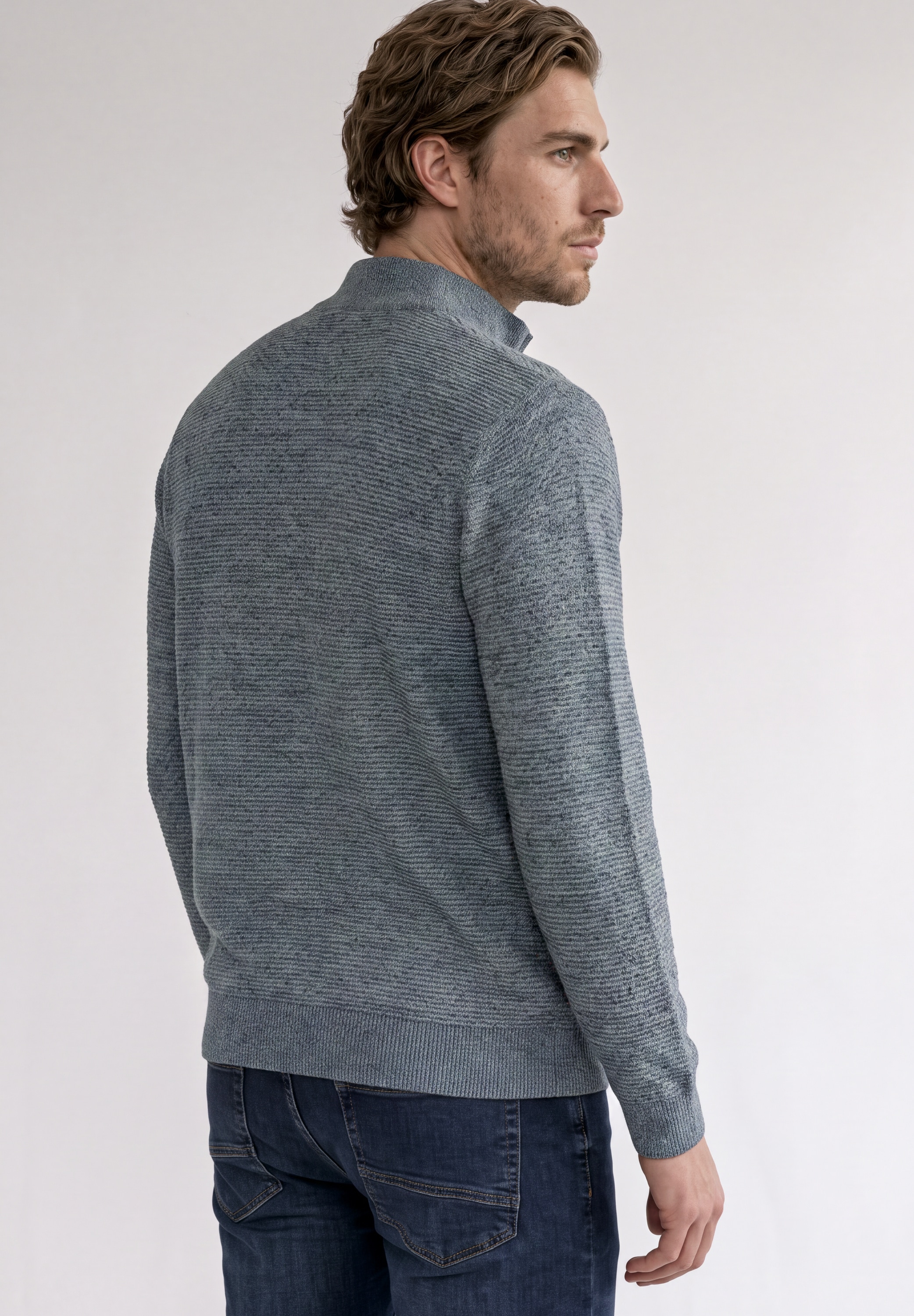 STREET ONE MEN Stehkragenpullover aus reiner Baumwolle