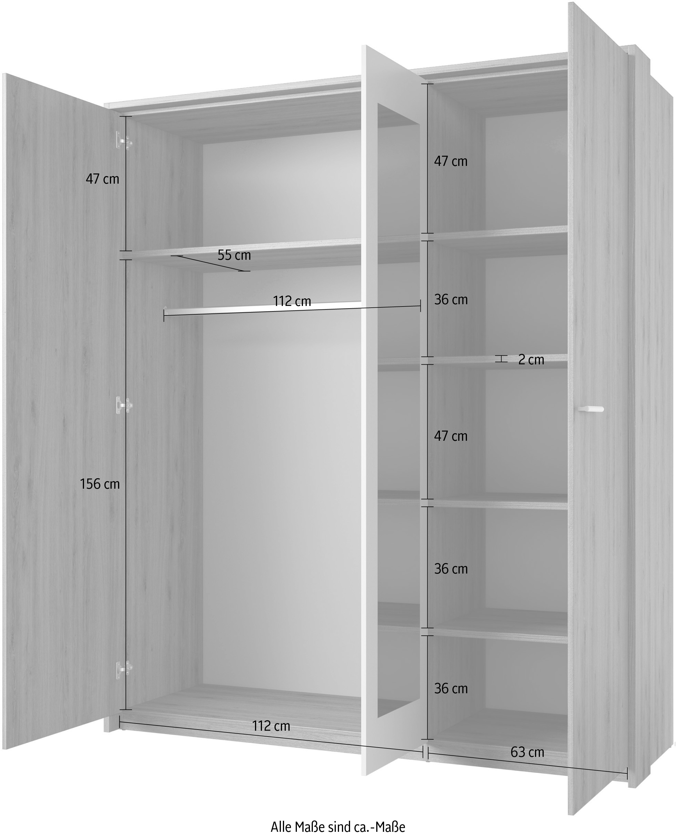 Home affaire Drehtürenschrank »Bitry, Wäscheschrank incl. kompletter Innenausstattung«, Kleiderschrank, verstellbare Einlegeböden 22 mm stark, tolle Holzoptik