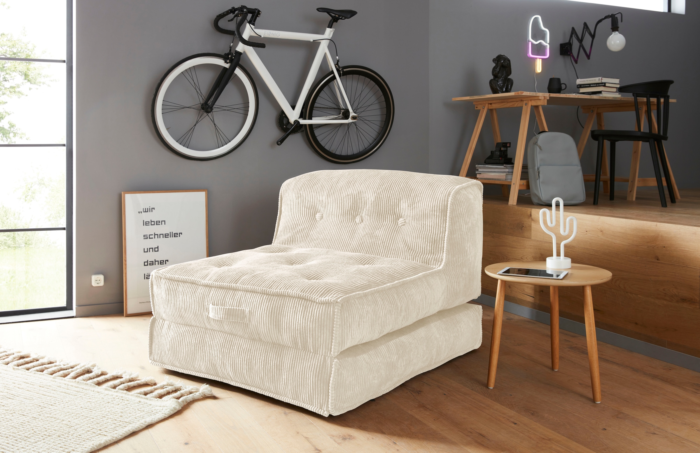 INOSIGN Sessel "Pia" Loungesessel aus Cord, in 2 Größen, Pouf-Funktion. günstig online kaufen