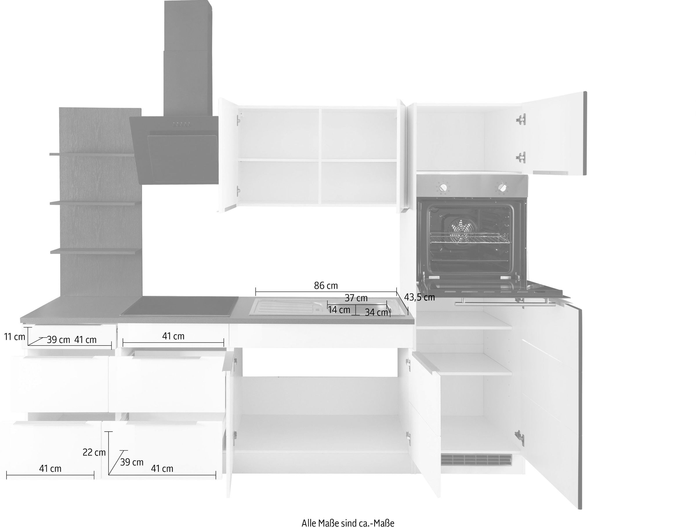 KOCHSTATION Küchenzeile »KS-Brindisi Breite 270 cm«, wahlweise mit E-Geräten und Induktion, mit MDF-Fronten und Regal