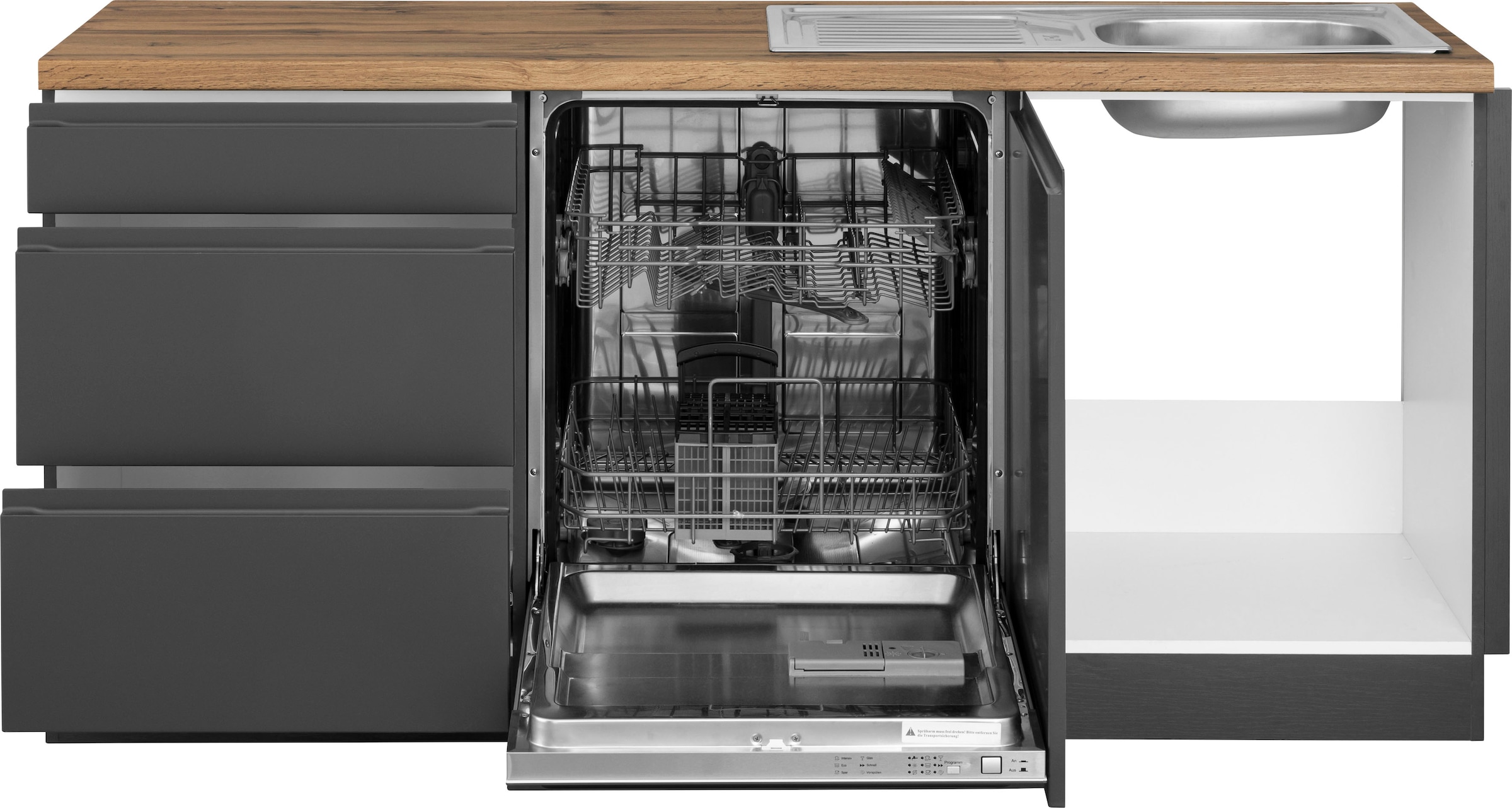 Kochstation Küche »KS-Bruneck«, Stellbreite 240/180 cm breit, wahlweise mit oder ohne E-Geräte, MDF