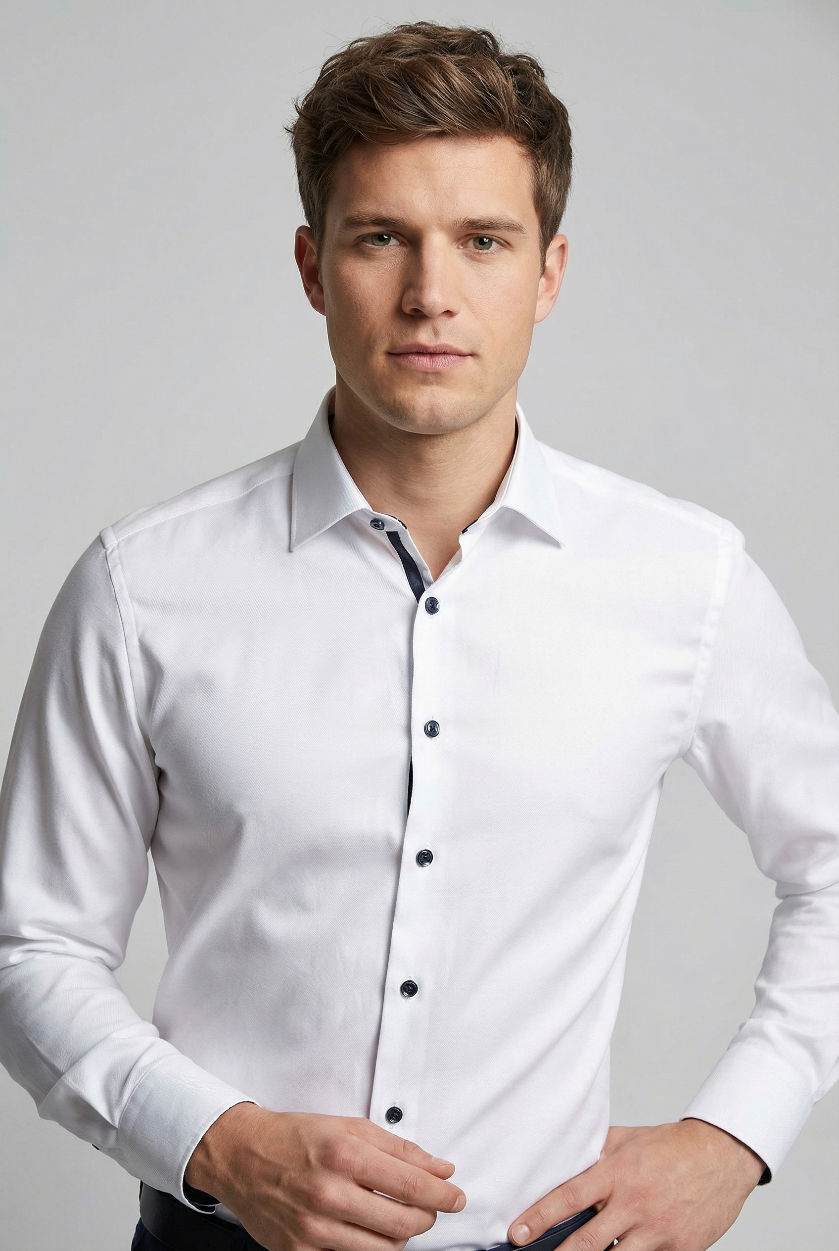 MARVELIS Langarmhemd Businesshemd, New-York-Kentkragen, unifarben, schmale Passform