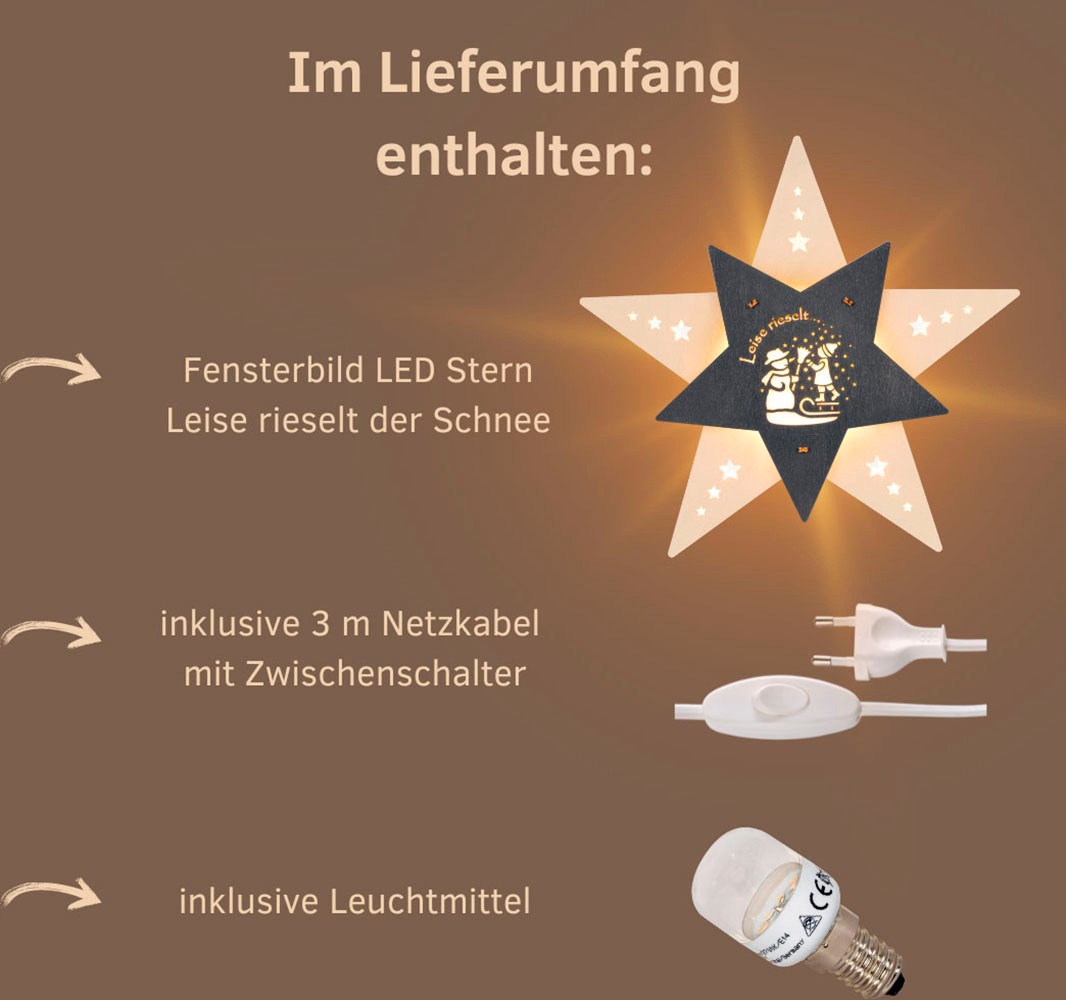 Thumbnail - Weigla Dekostern "LED Leise rieselt der Schnee, Fensterbild, WEIẞ-GRAU, Made in Germany" Erzgebirge garantiert, Weihnach...
