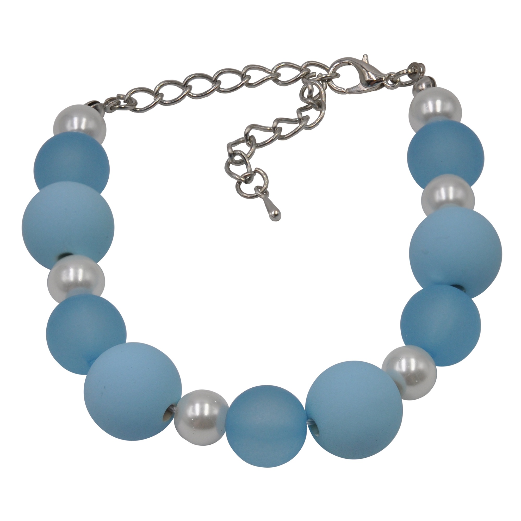 STEUER Halskette und Armband Set Weiß Blau 48cm 2