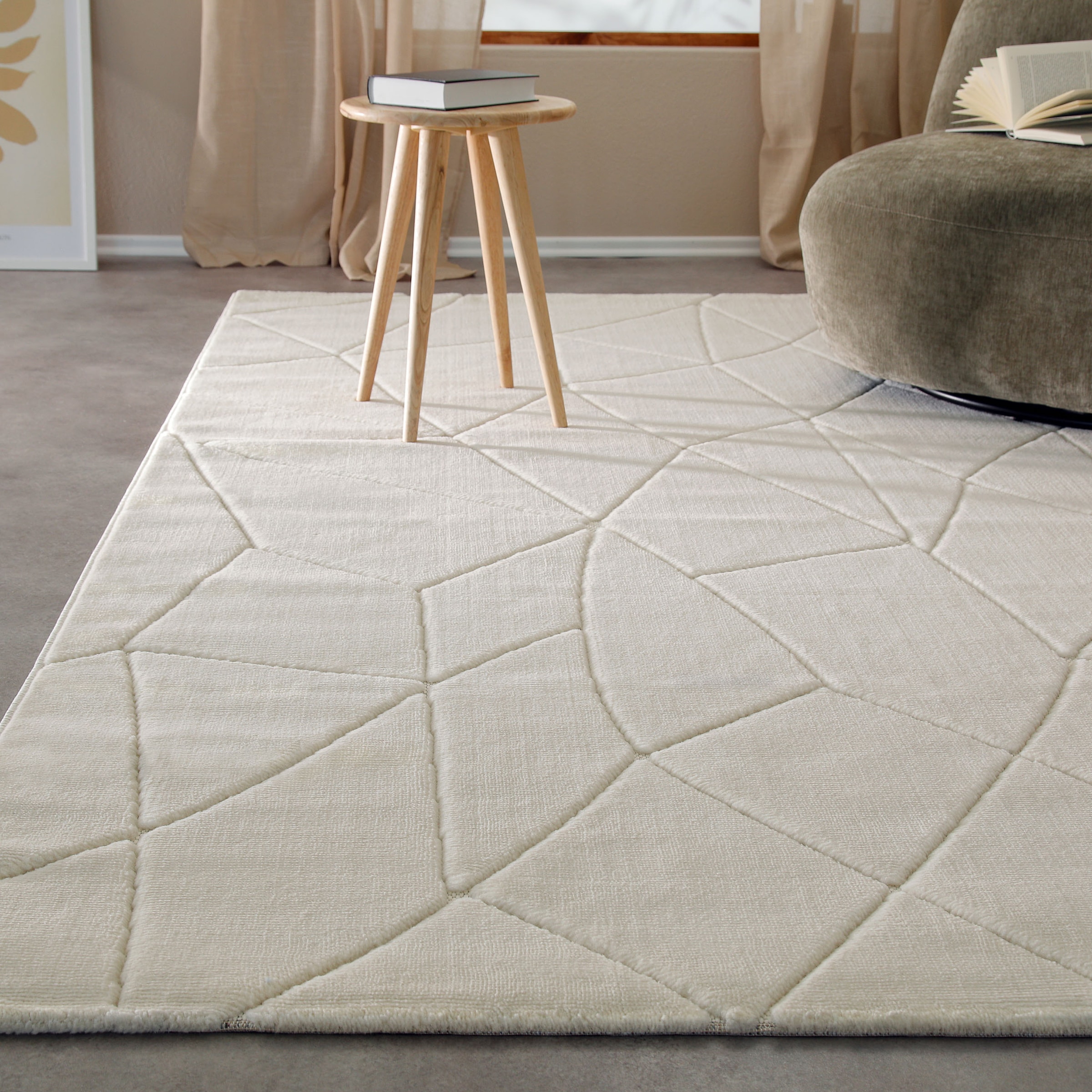 Teppich WECON HOME "Unplugged, auch in quadratischer Form", beige (creme weiß), B:80cm H:10mm L:150cm, Polypropylen, Teppiche, Teppich, Kurzflor, Hoch Tief Struktur, gewebt, Wohnzimmer, Schlafzimmer, modern