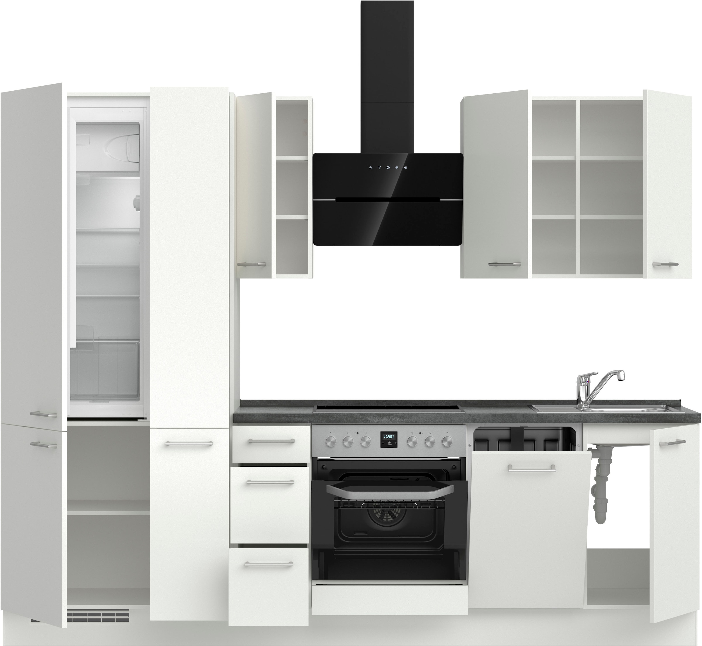 nobilia® Küchenzeile »"Laser II", Ausrichtung wählbar, Breite 270 cm«, vormontiert, wahlw. mit unterschiedlichen E-Geräten-Sets