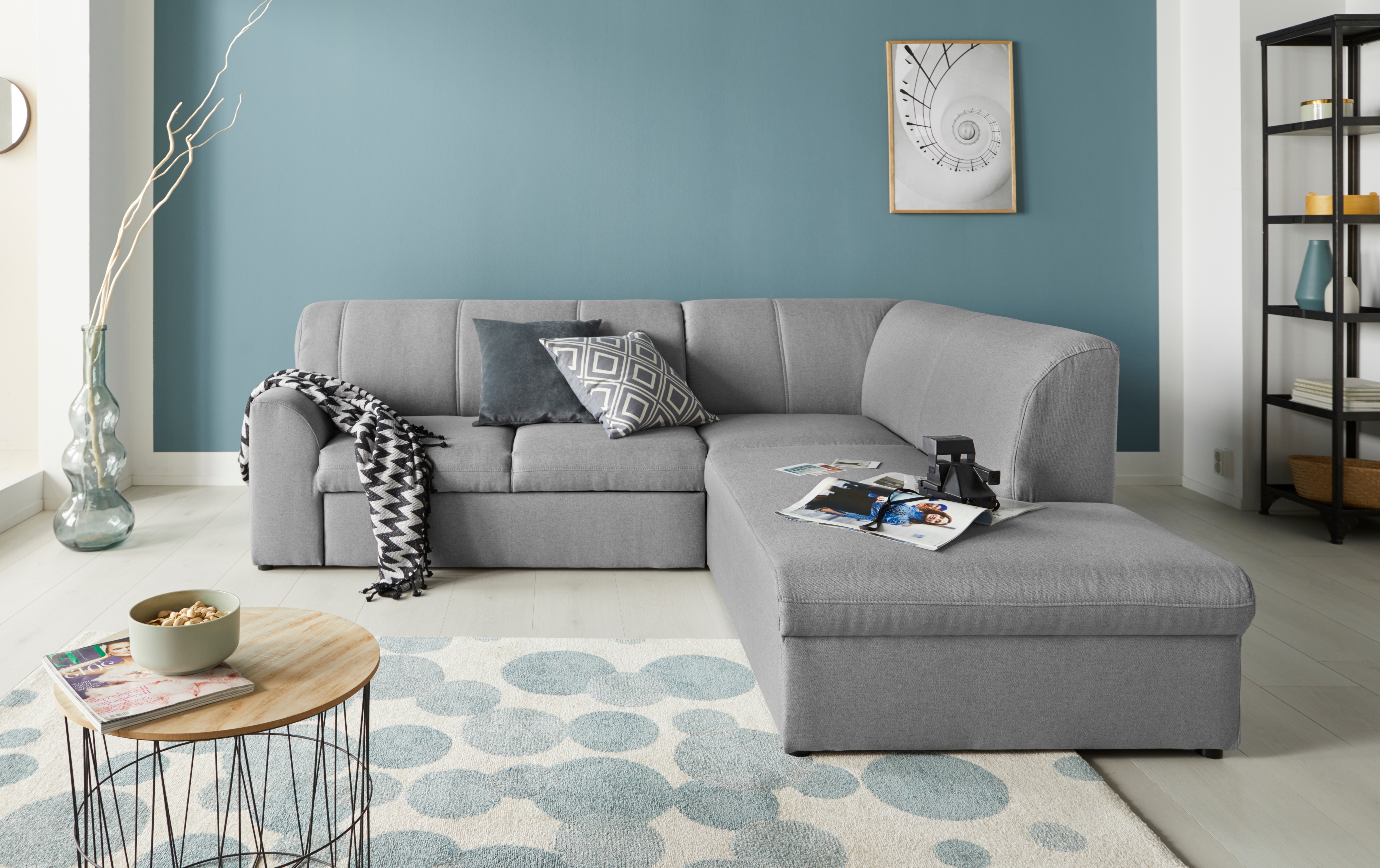 DOMO collection "Topper zeitlos elegant, kompakte StellmaßeL-Form" mit Ottomane, wahlweise mit Schlaffunktion