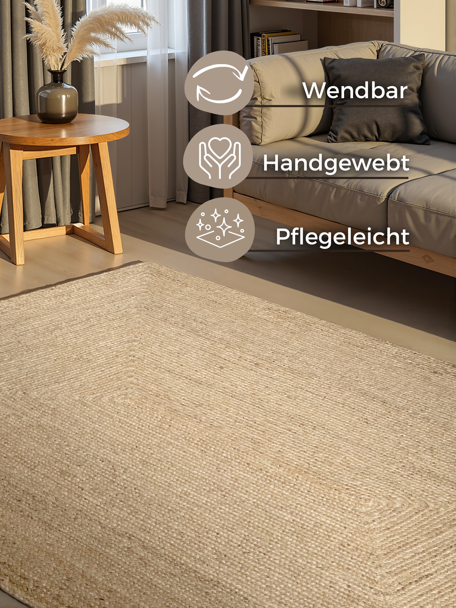 HANSE Home Teppich »Sharmila Juteteppich«, rechteckig, 9 mm Höhe, 100% Jutefaser, Natur, Wohnzimmer, Esszimmer, Flur, Boho, Skandi
