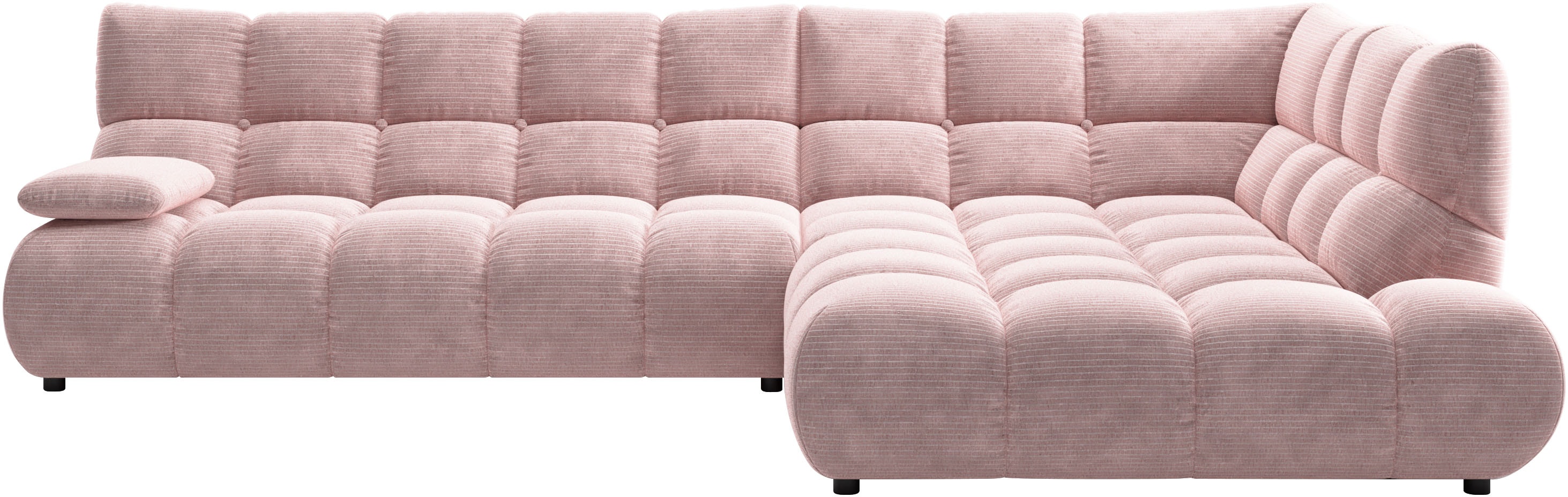 Home affaire Ecksofa "Cozy Bubble, mit klappbarer Armlehne, Breite 324 cm" mit eleganter Steppung, Rundumbezug & weicher Polsterung