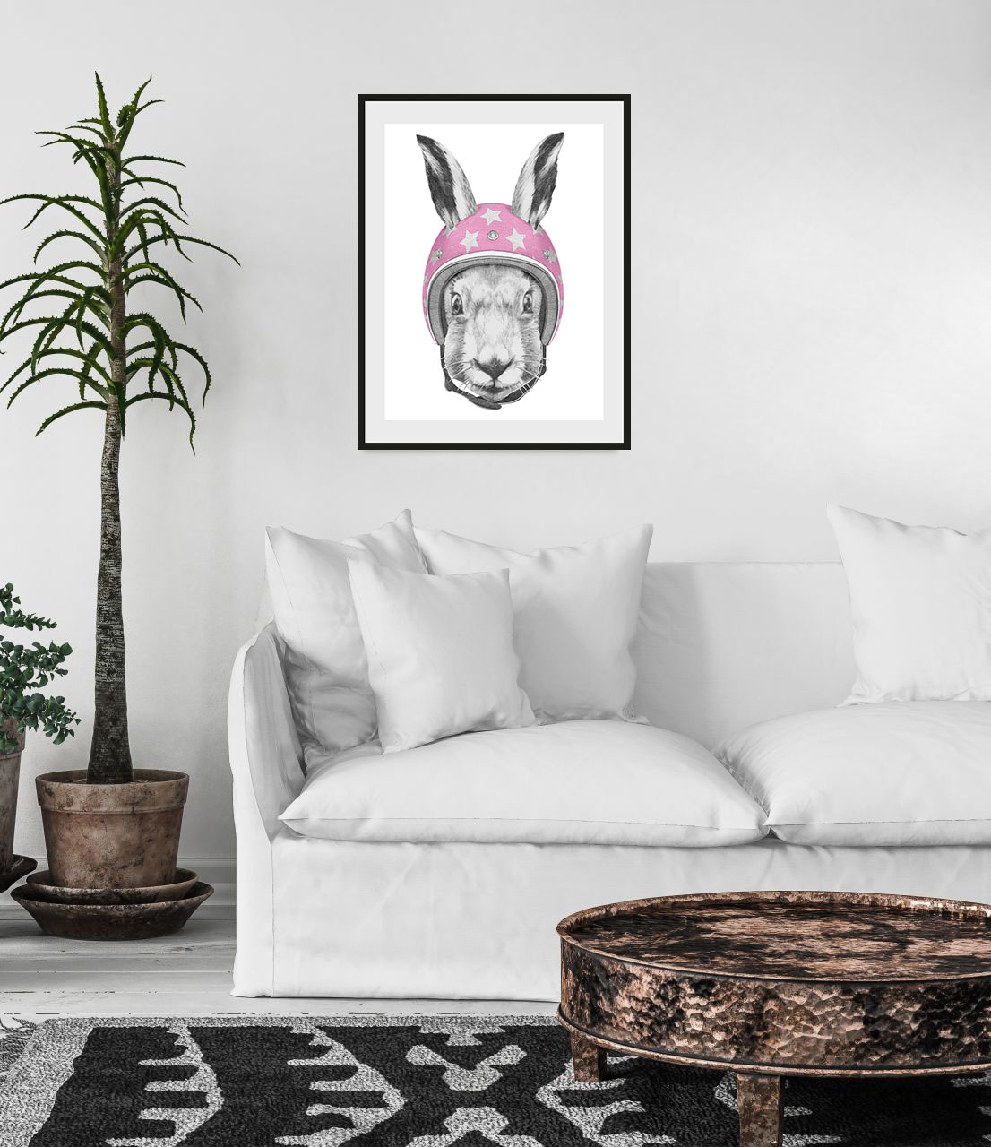 queence Bild »Lykke«, Hase-Hasen-Schwarz-Weiß-Kunst-Haustiere-Stern-Sterne, (1 St.), HD Premium Poster-Druck inkl. Holzrahmen