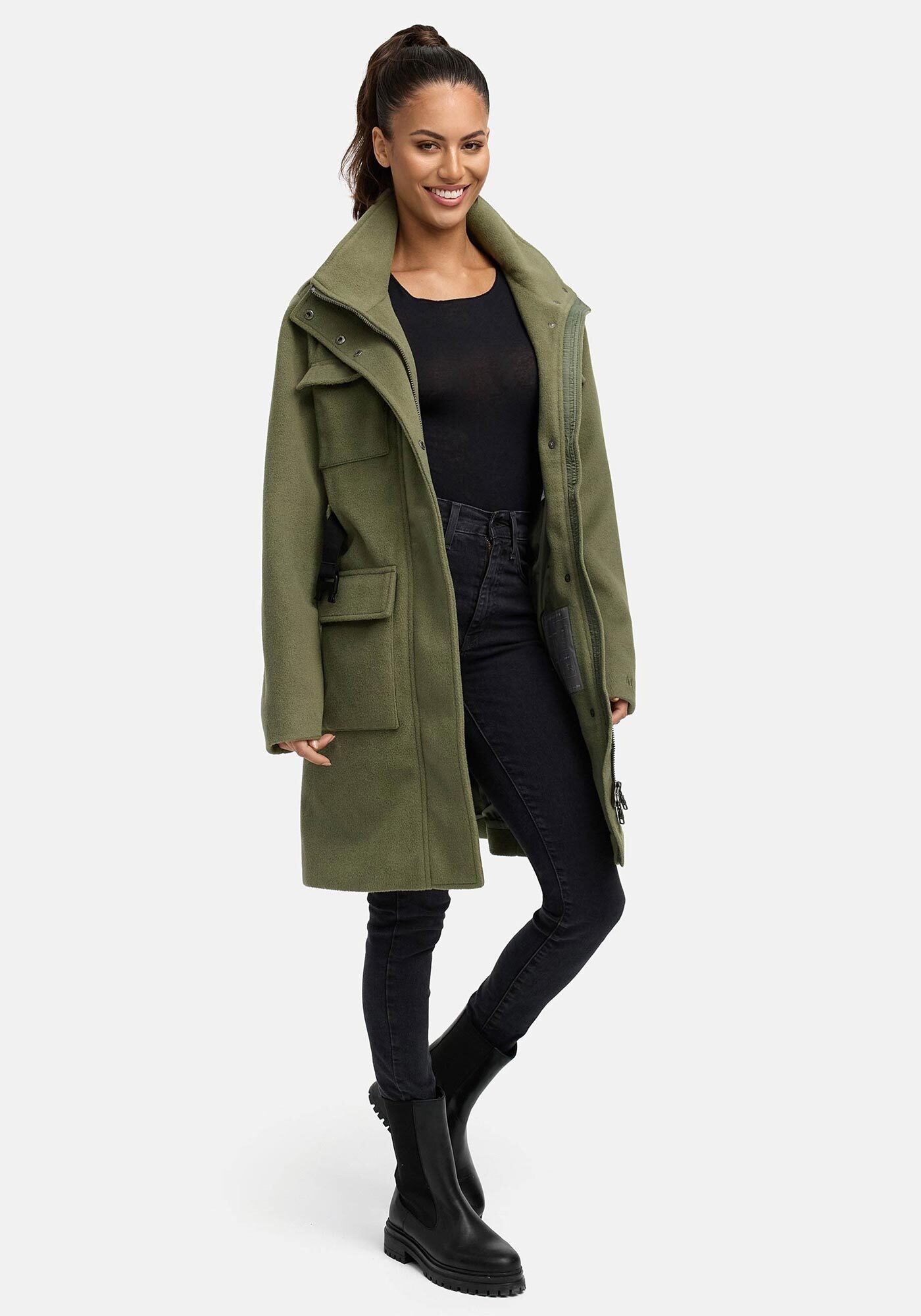 Marikoo Kurzmantel »Tanokoo«, Eleganter Übergangsmantel mit großen Taschen und Stretch-Gürtel